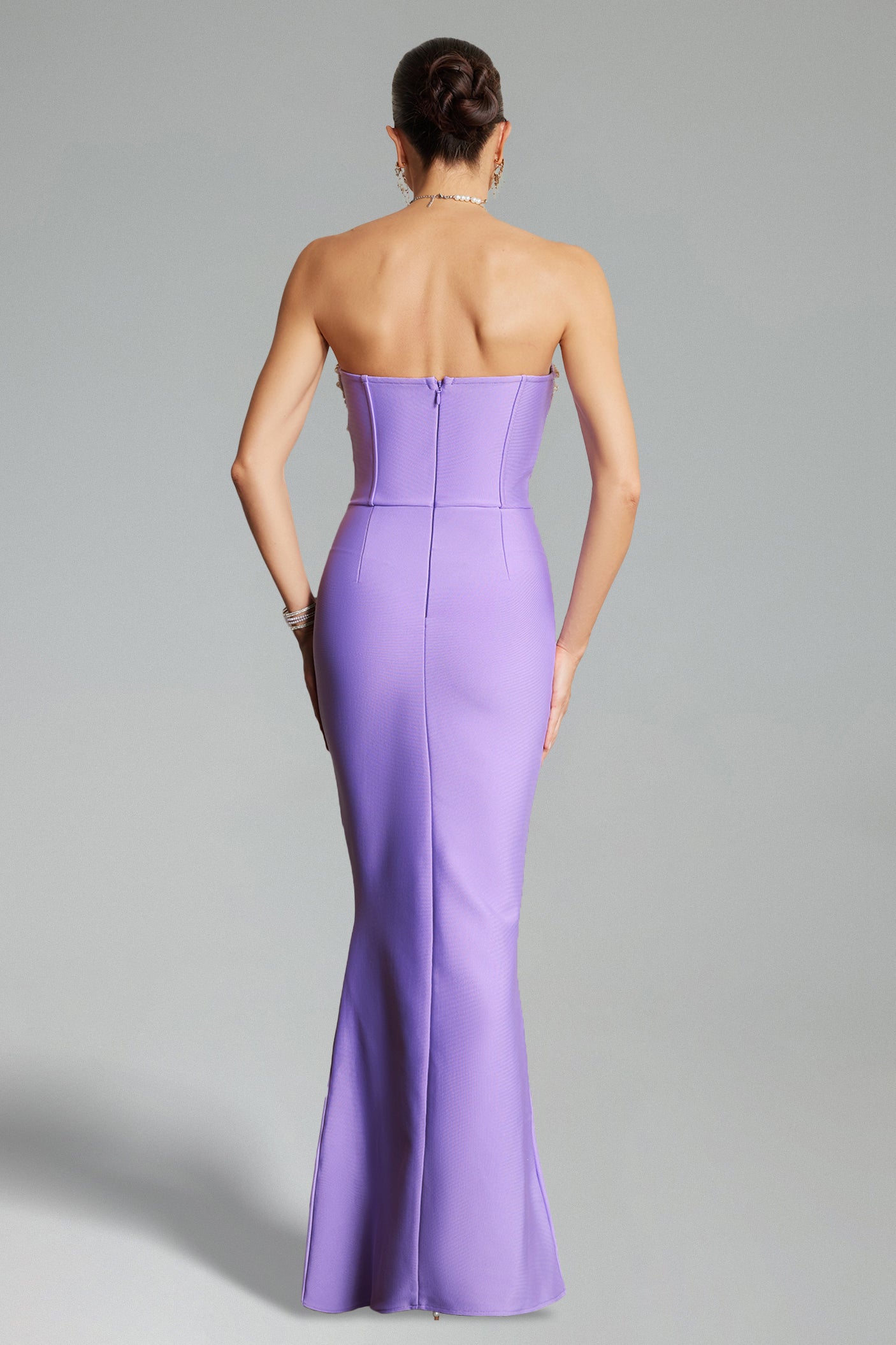 FAWN PEARLS PURPLE FISHTAIL MAXI DRESS