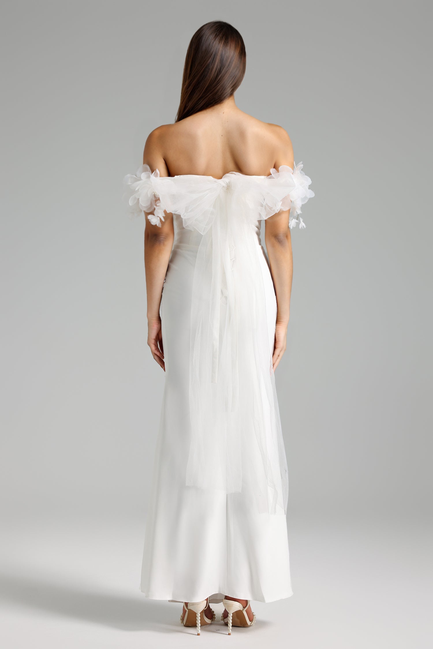 EILA ONE SHOULDER SEQUIN BOW MAXI DRESS