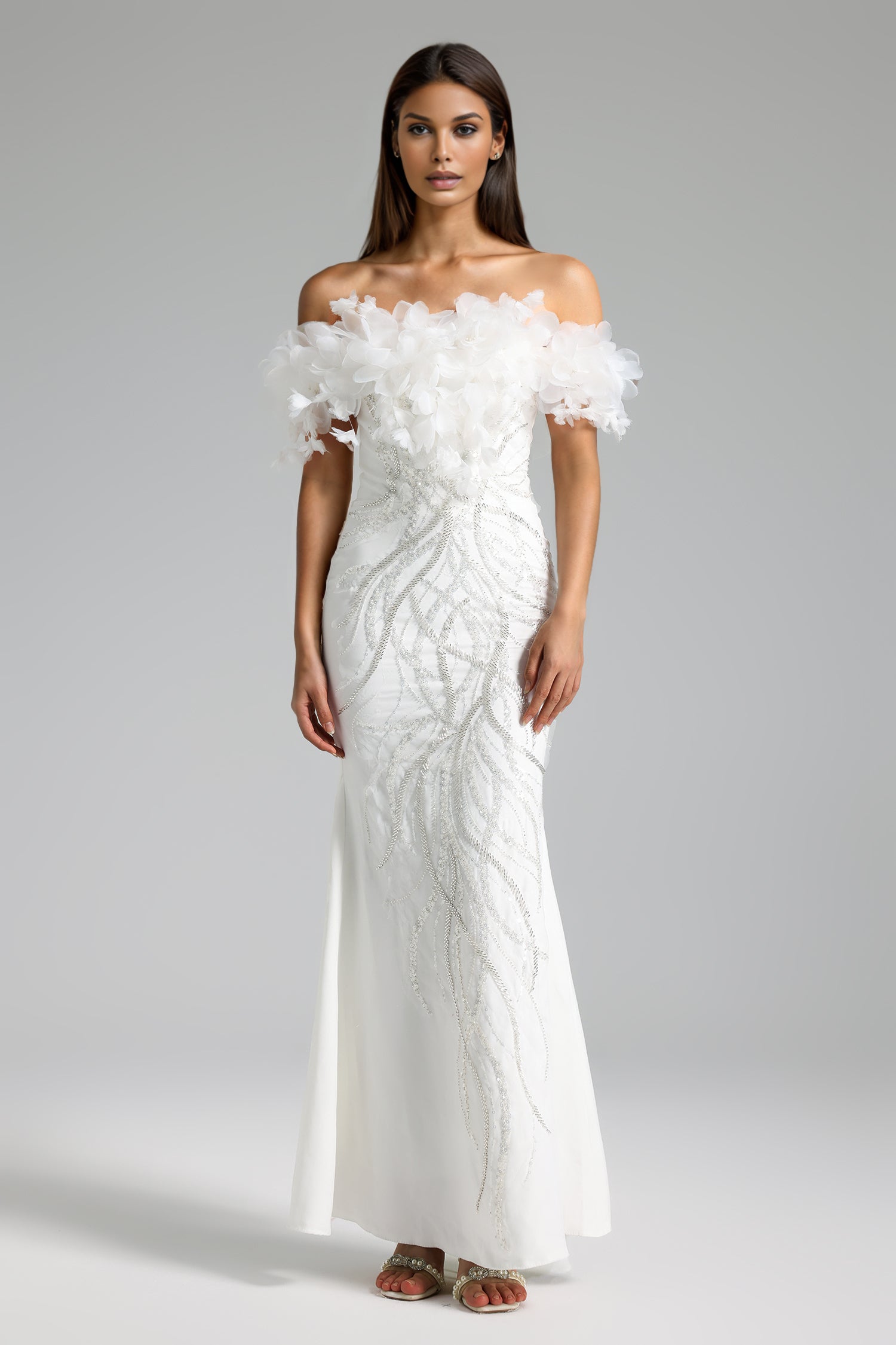EILA ONE SHOULDER SEQUIN BOW MAXI DRESS