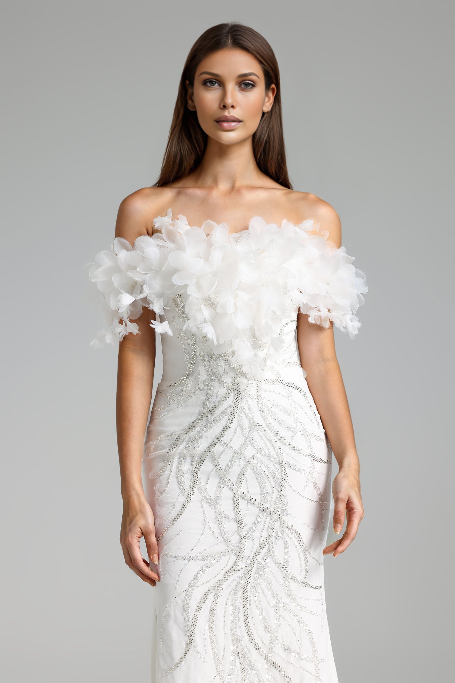 EILA ONE SHOULDER SEQUIN BOW MAXI DRESS