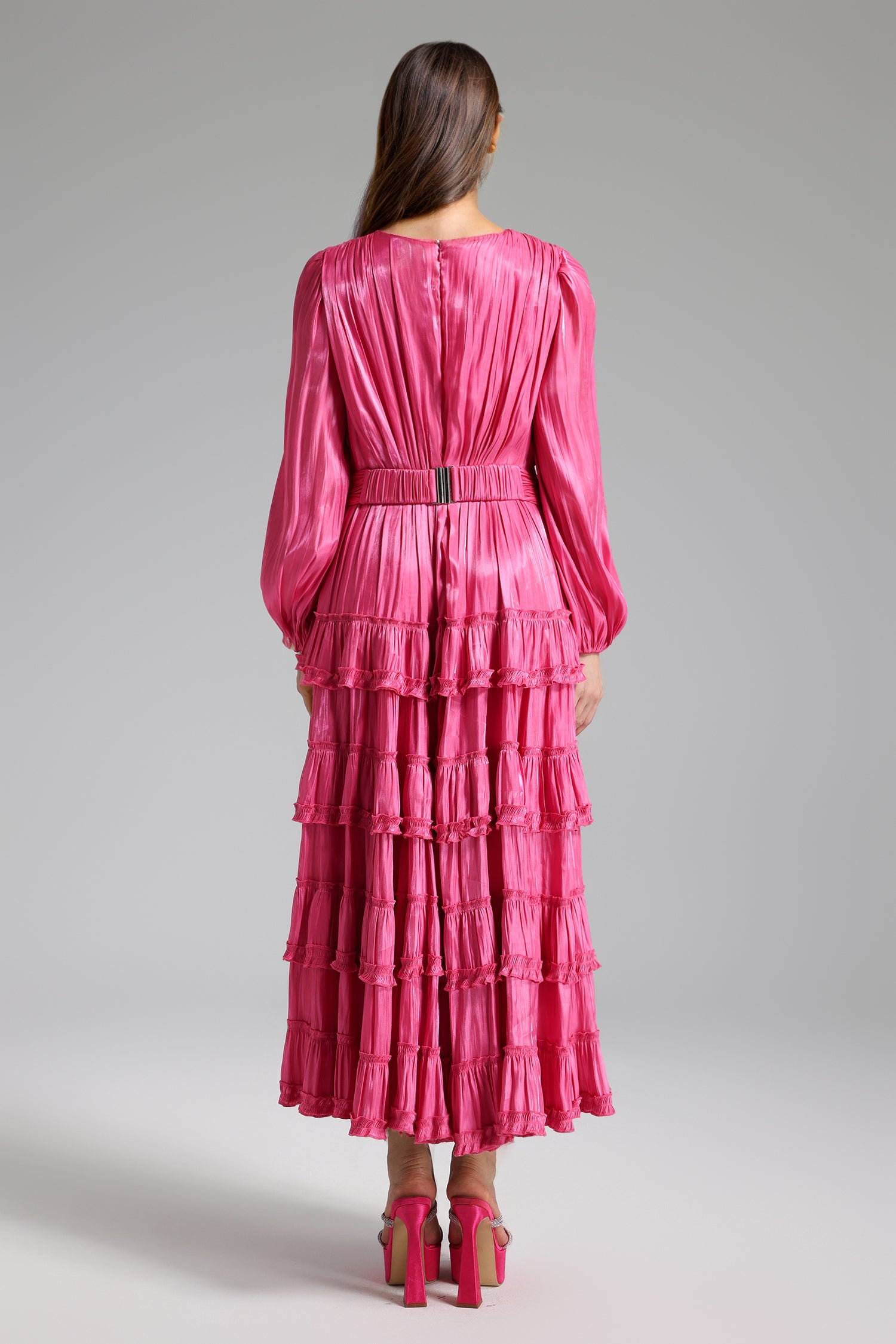 PEYTON SATIN PLEATED WAIST MAXI DRESS