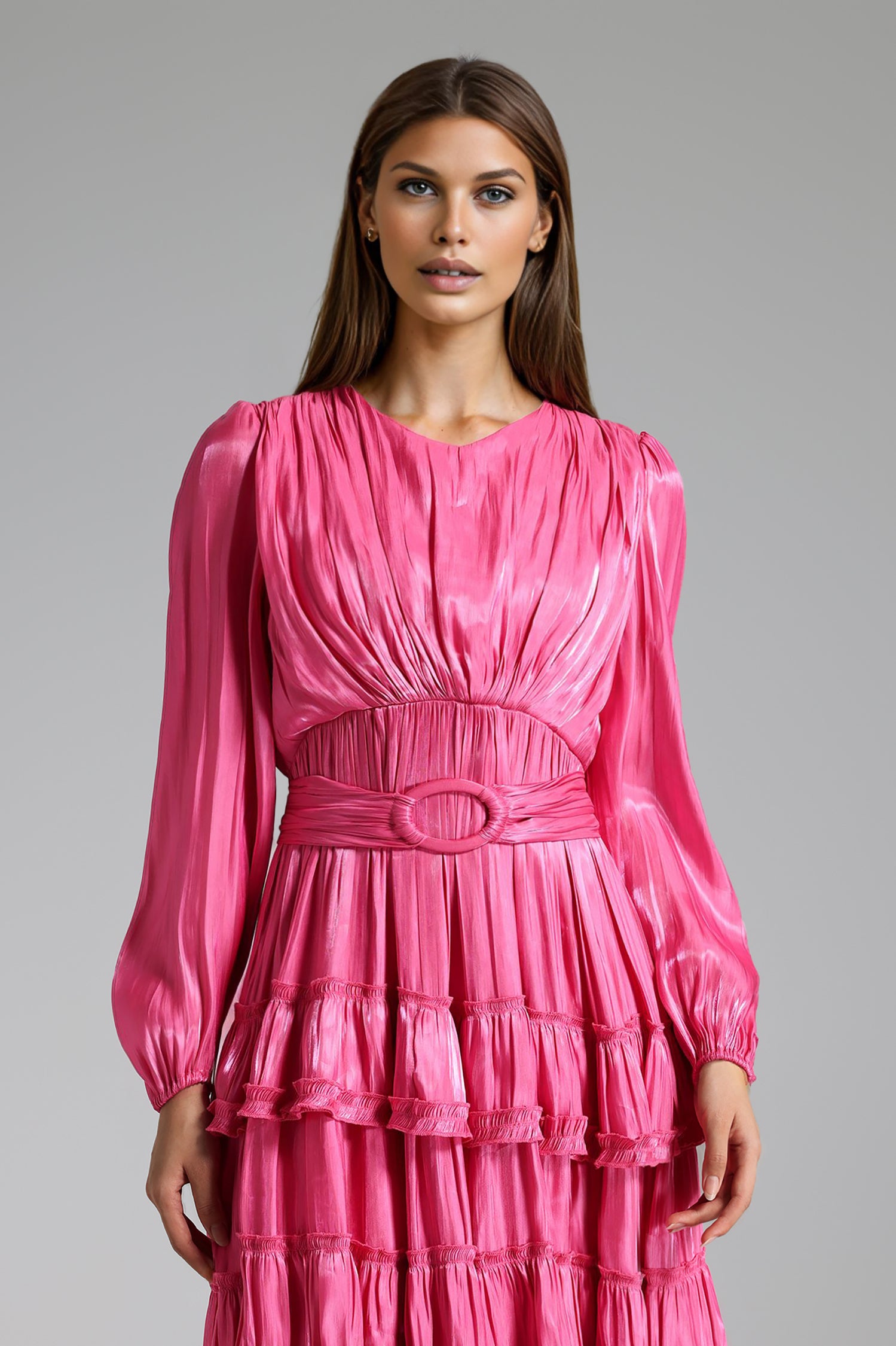 PEYTON SATIN PLEATED WAIST MAXI DRESS