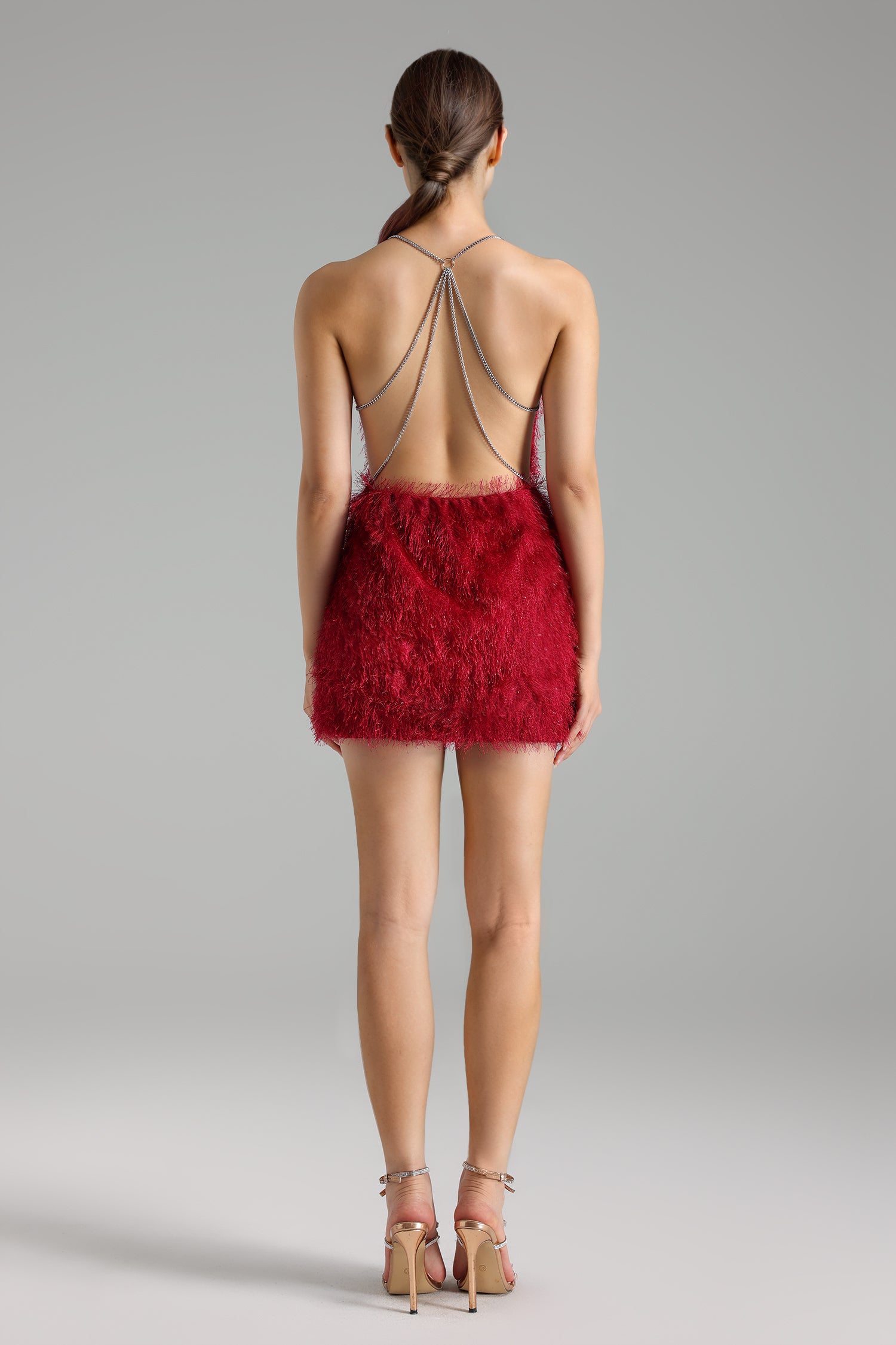 ZALIA BACKLESS FEATHER MINI DRESS FOR PARTY