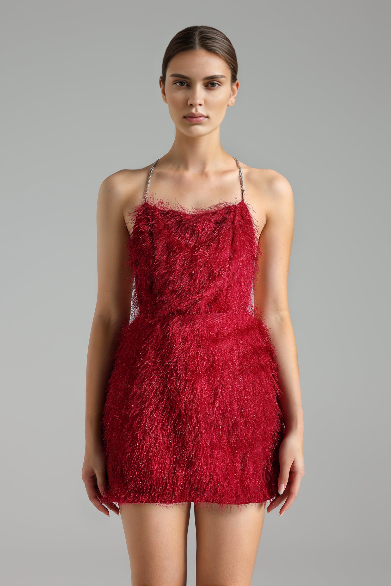 ZALIA BACKLESS FEATHER MINI DRESS FOR PARTY