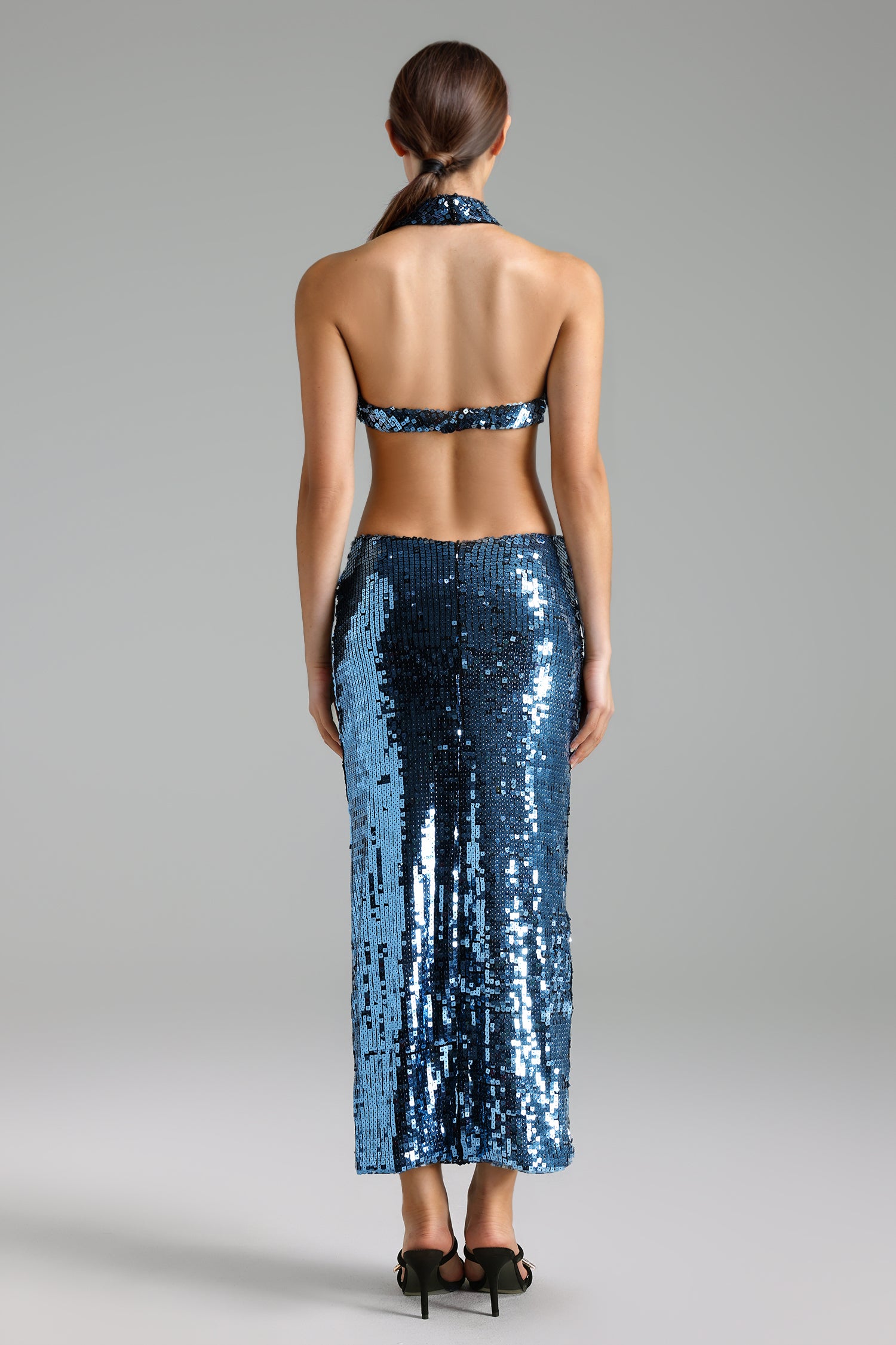 IRENE HALTER SEQUIN MAXI PARTY DRESS