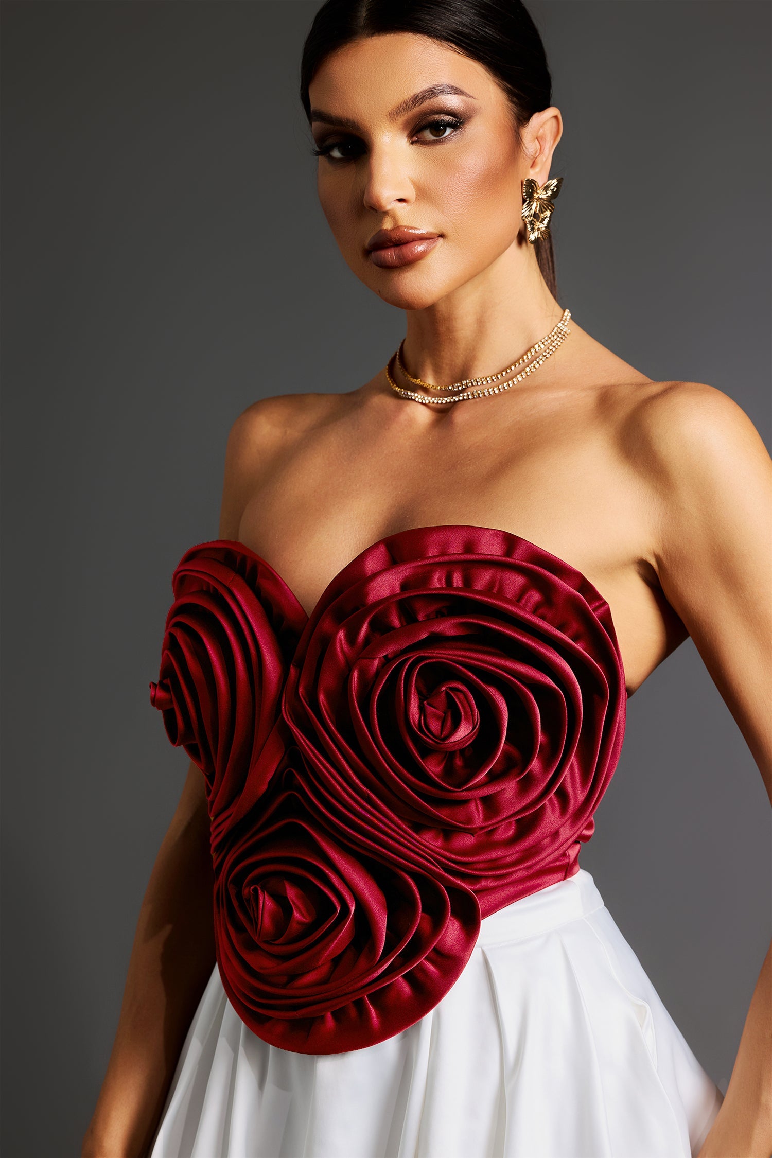 NEELA 3D FLOWER STRAPLESS MINI COCKTAIL DRESS