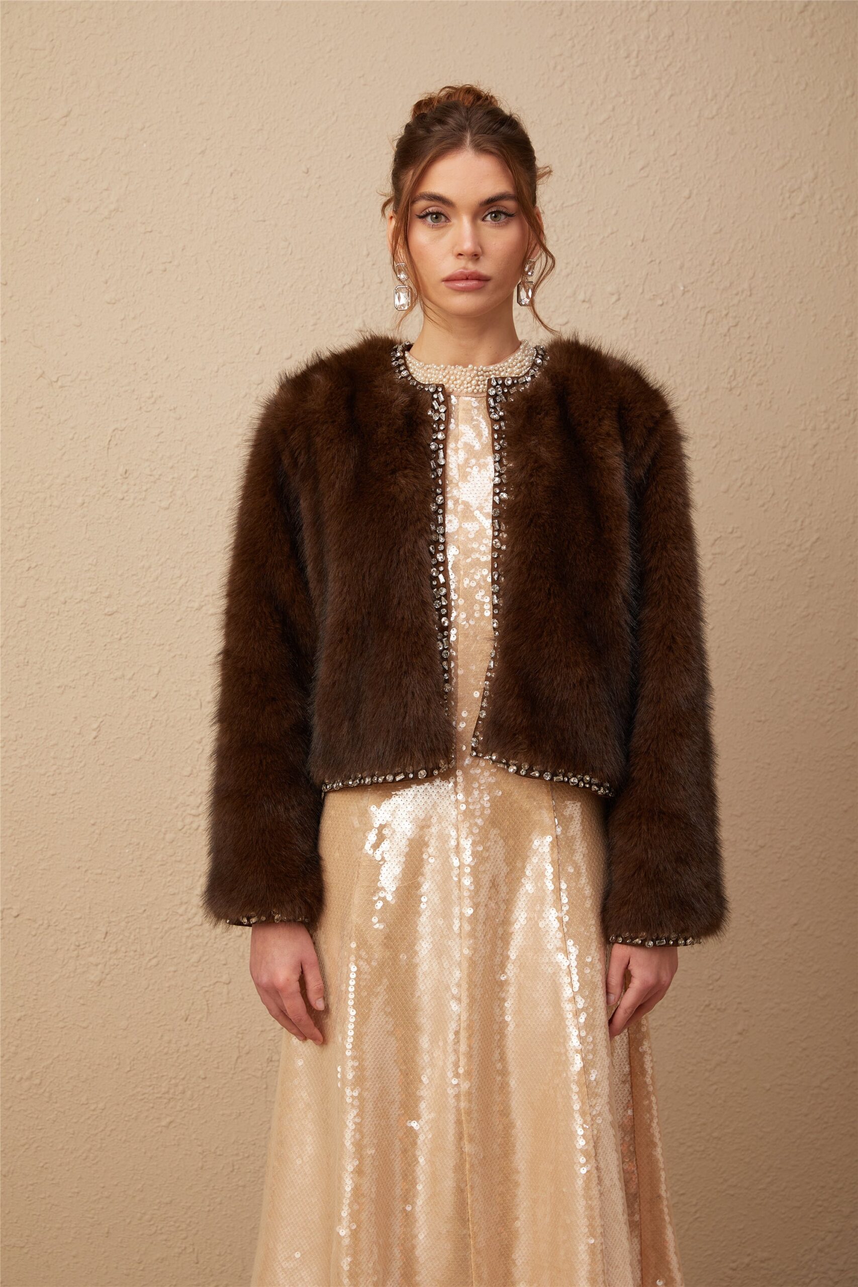 SOLÈNE OMBRÉ CRYSTAL FAUX FUR COAT