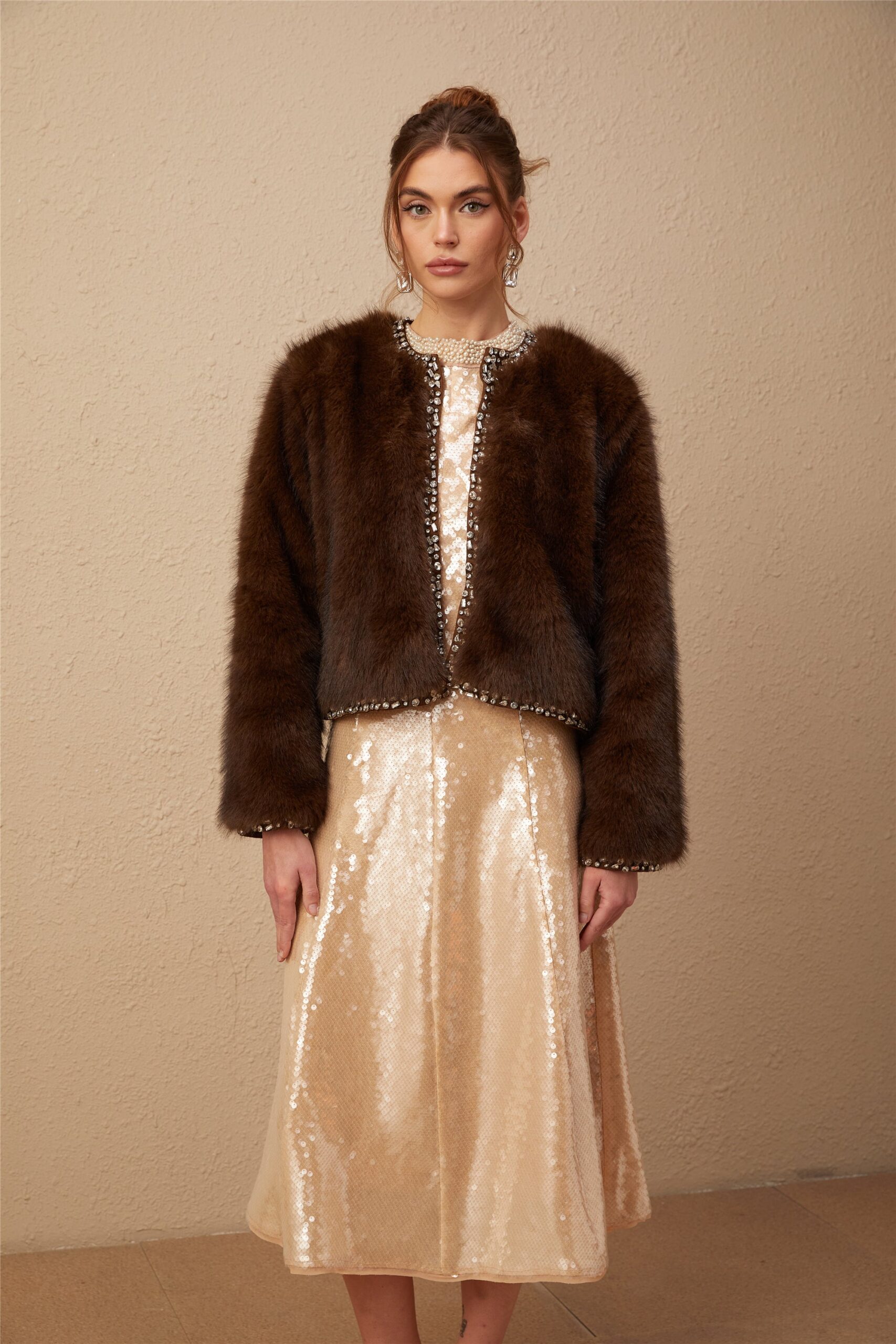 SOLÈNE OMBRÉ CRYSTAL FAUX FUR COAT