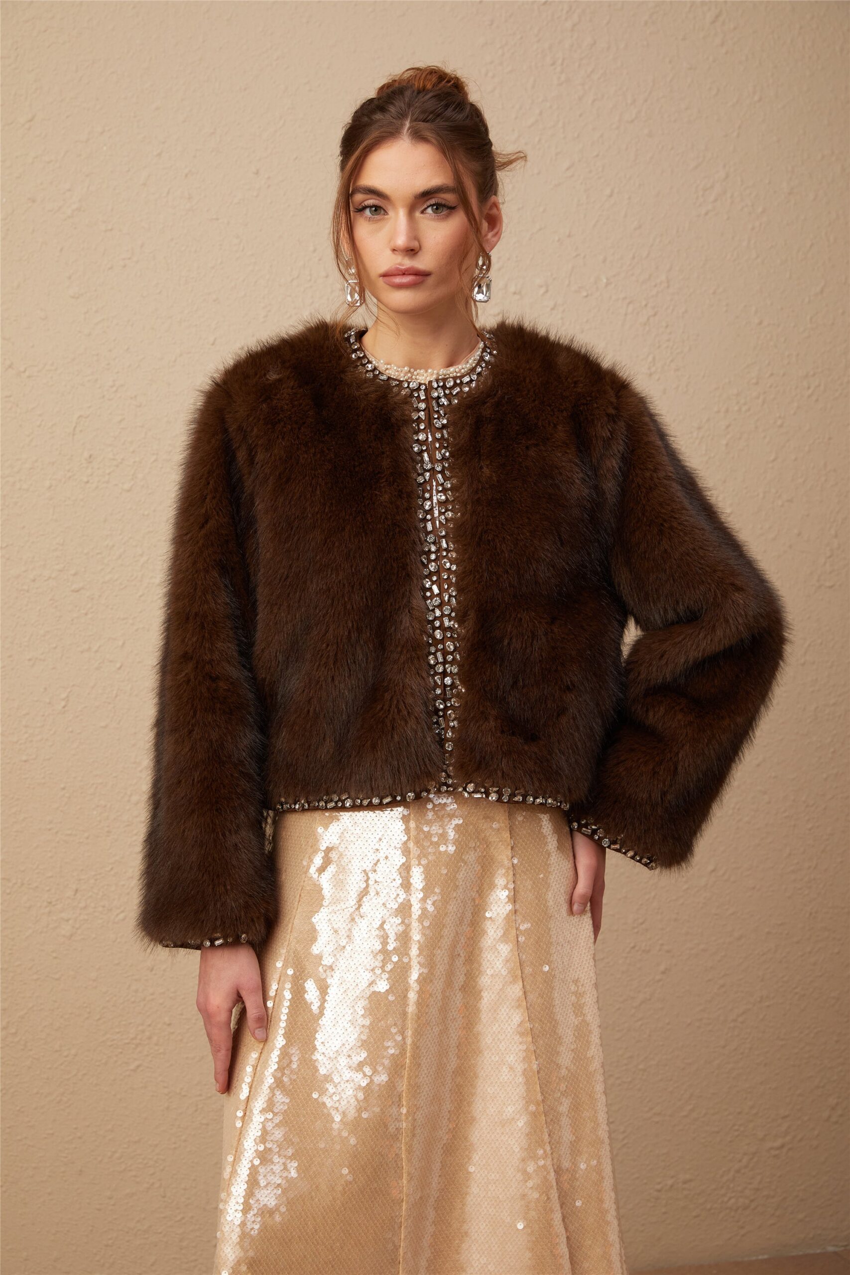 SOLÈNE OMBRÉ CRYSTAL FAUX FUR COAT