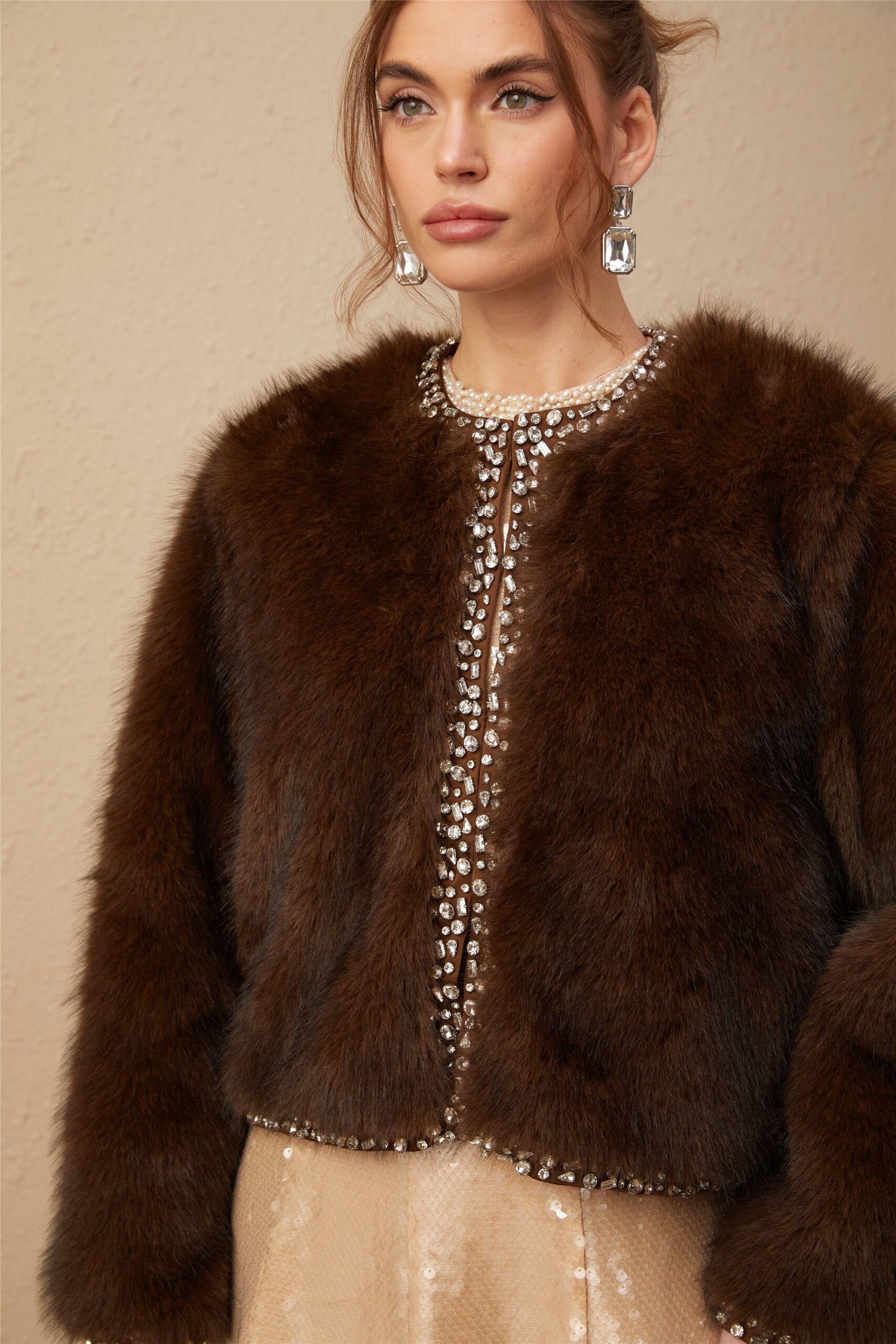 SOLÈNE OMBRÉ CRYSTAL FAUX FUR COAT