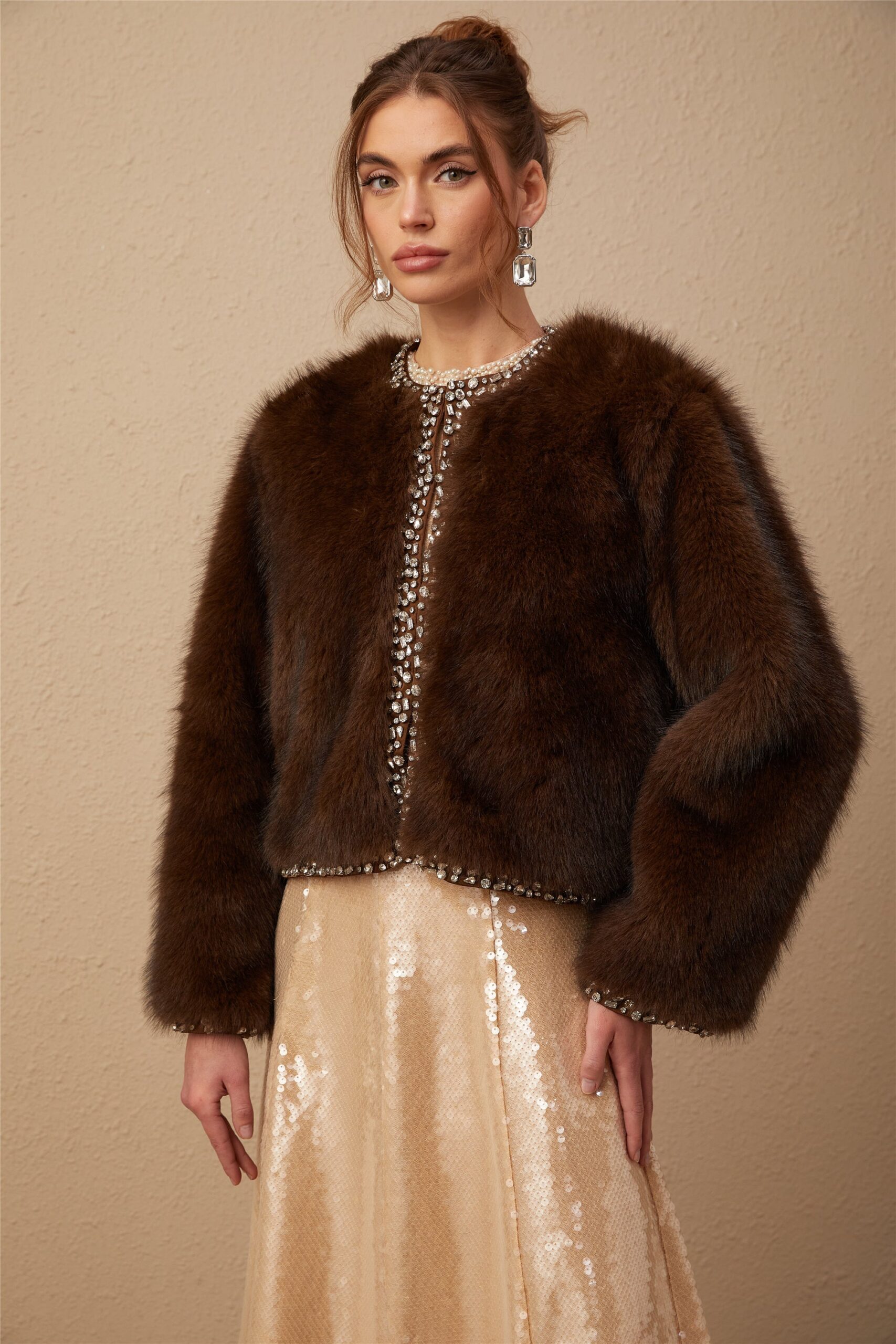 SOLÈNE OMBRÉ CRYSTAL FAUX FUR COAT