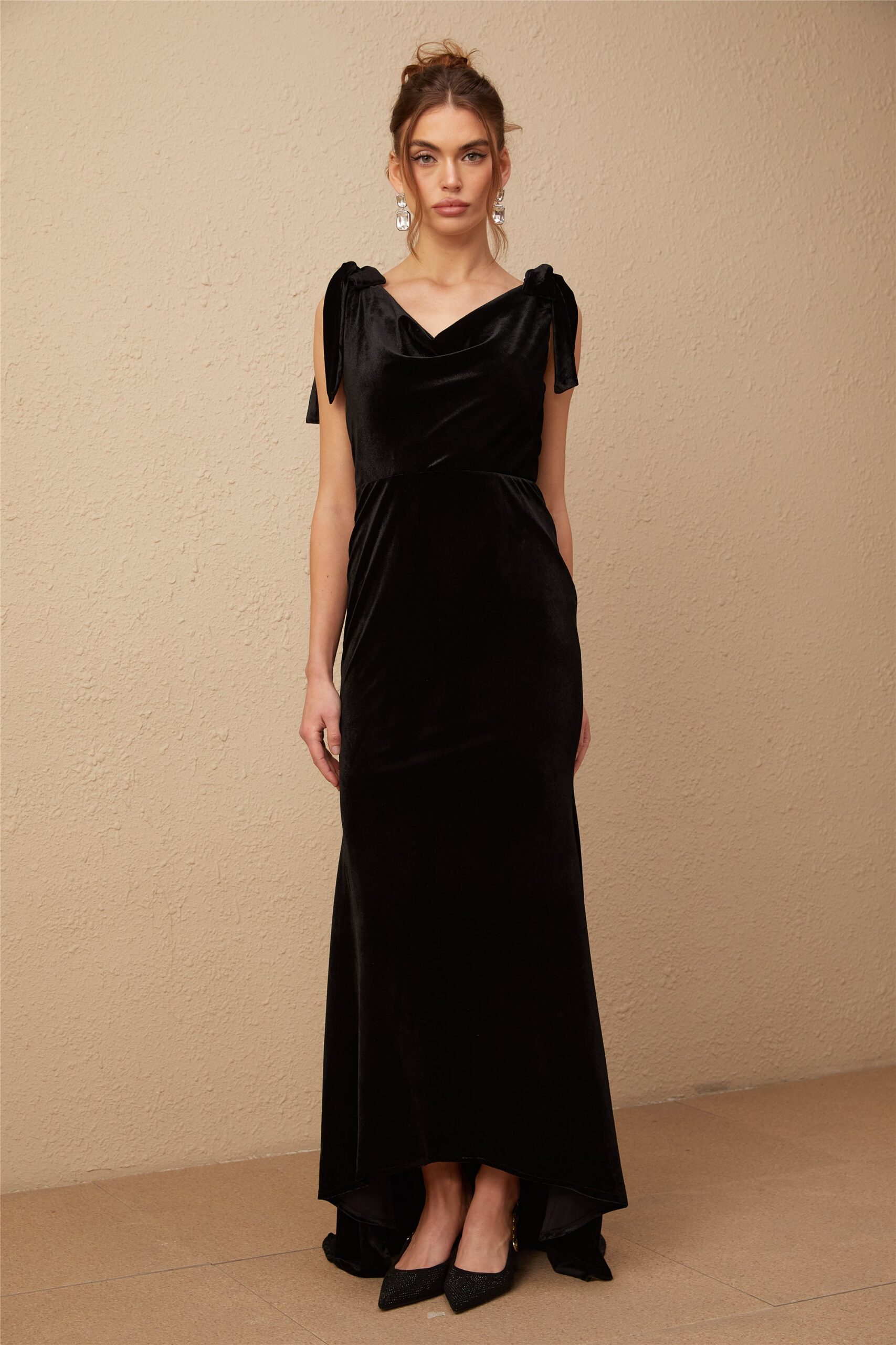 AUDREY VELVET MAXI DRESS, OPEN-BACK, EMBELLISHED