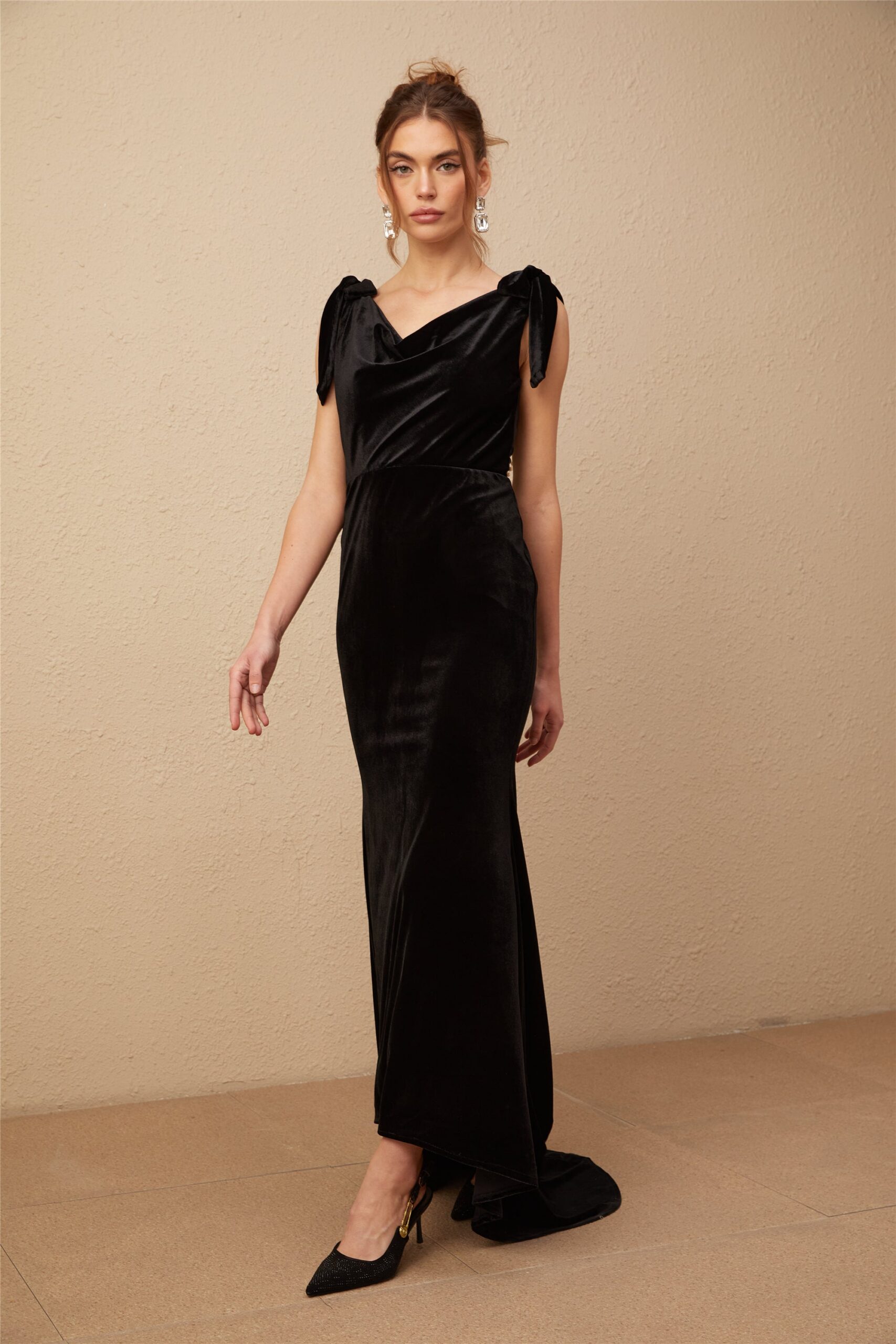 AUDREY VELVET MAXI DRESS, OPEN-BACK, EMBELLISHED
