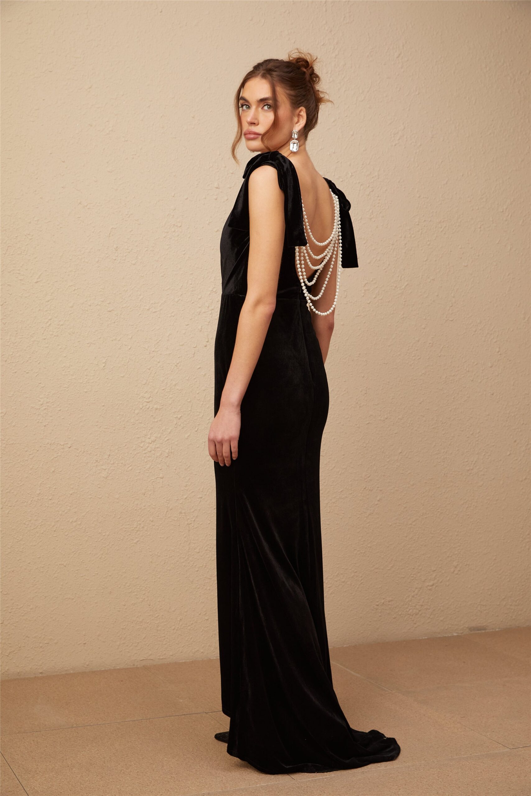 AUDREY VELVET MAXI DRESS, OPEN-BACK, EMBELLISHED