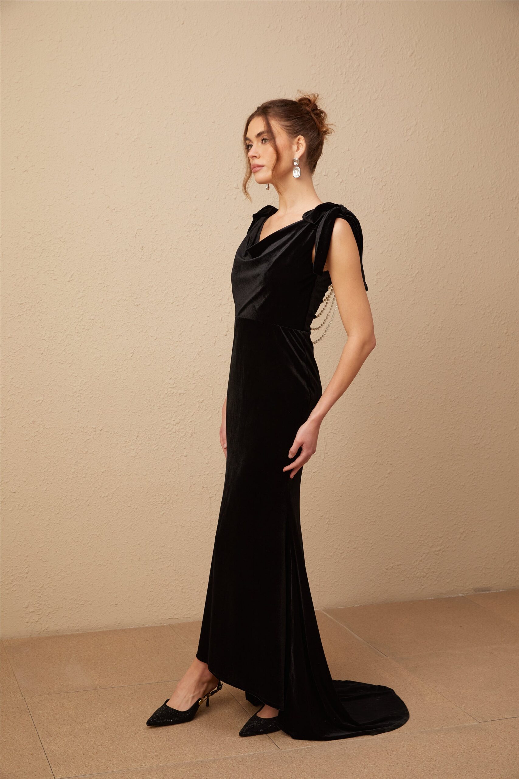 AUDREY VELVET MAXI DRESS, OPEN-BACK, EMBELLISHED