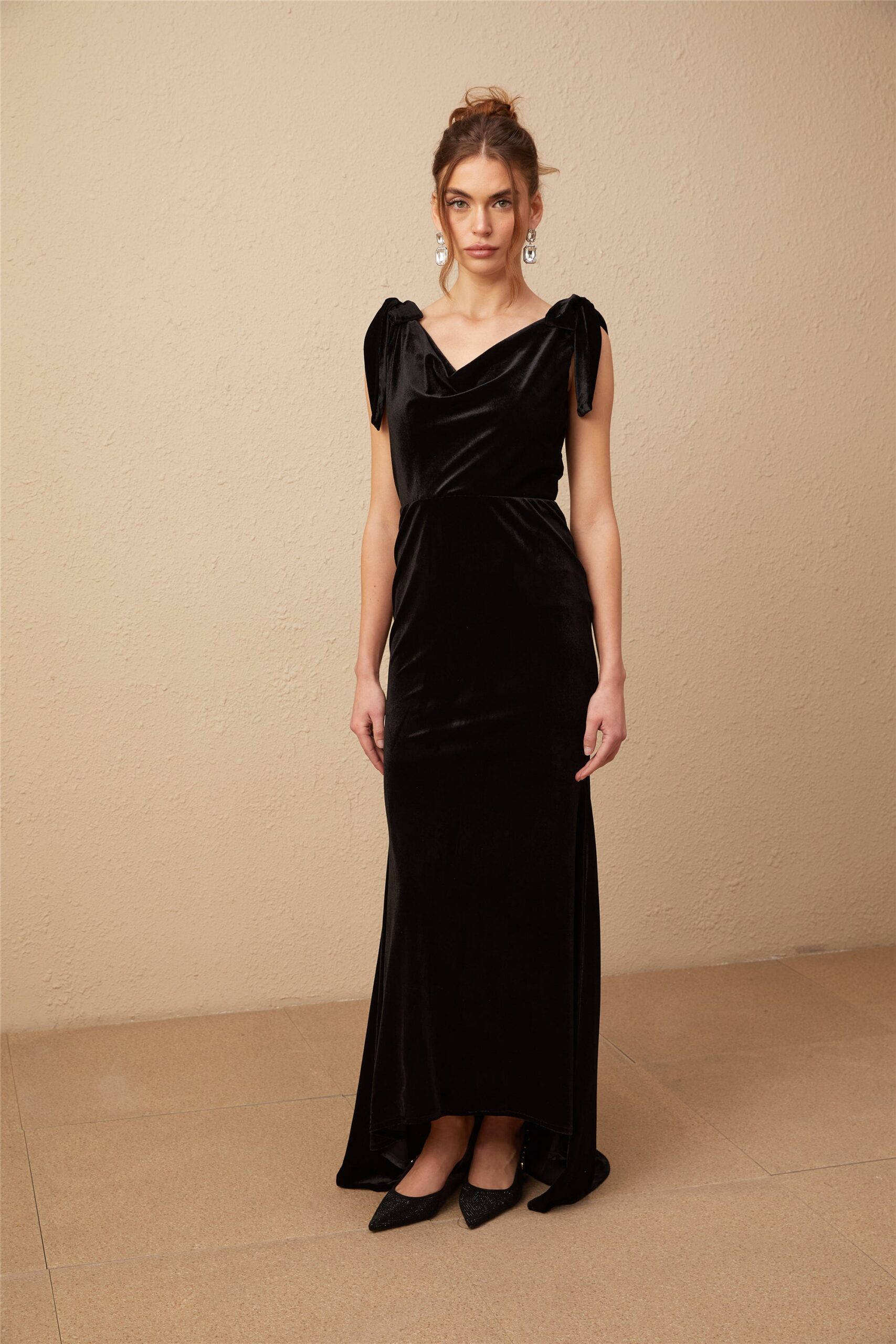 AUDREY VELVET MAXI DRESS, OPEN-BACK, EMBELLISHED