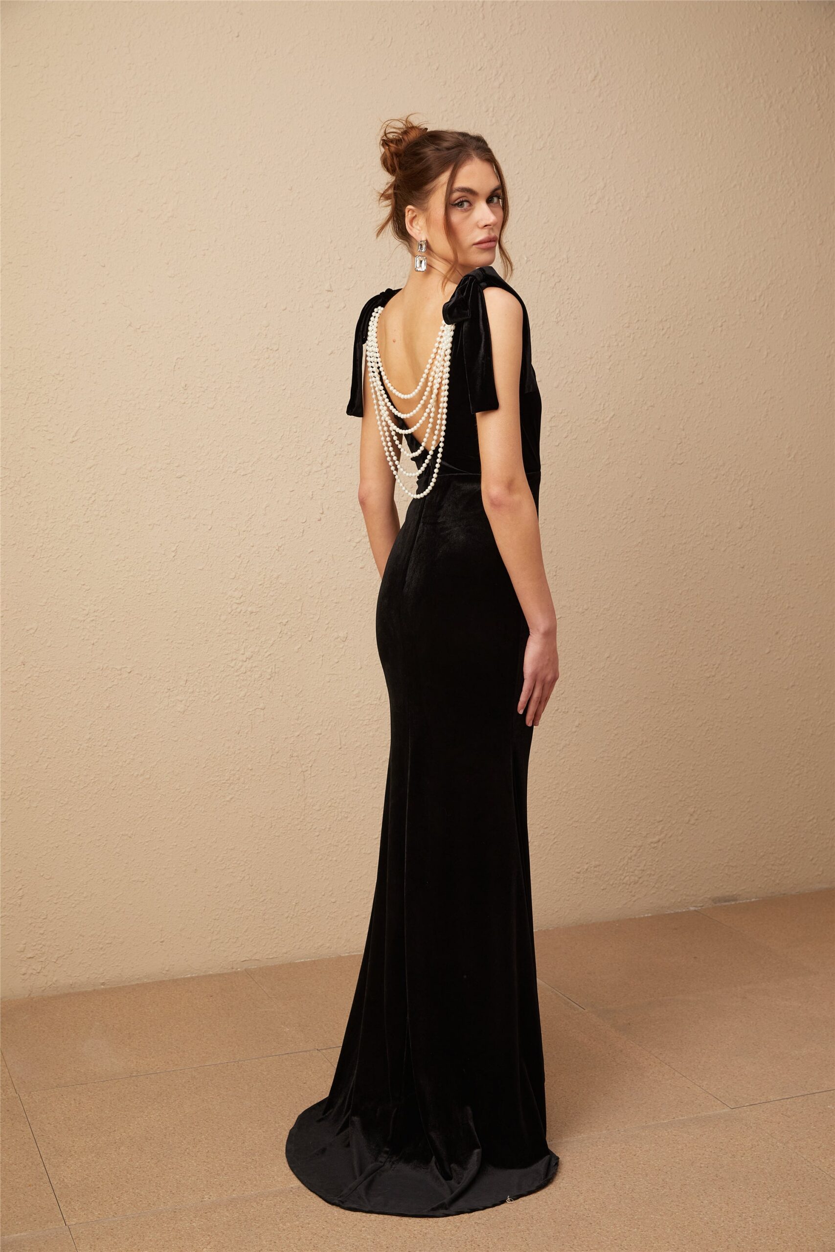 AUDREY VELVET MAXI DRESS, OPEN-BACK, EMBELLISHED