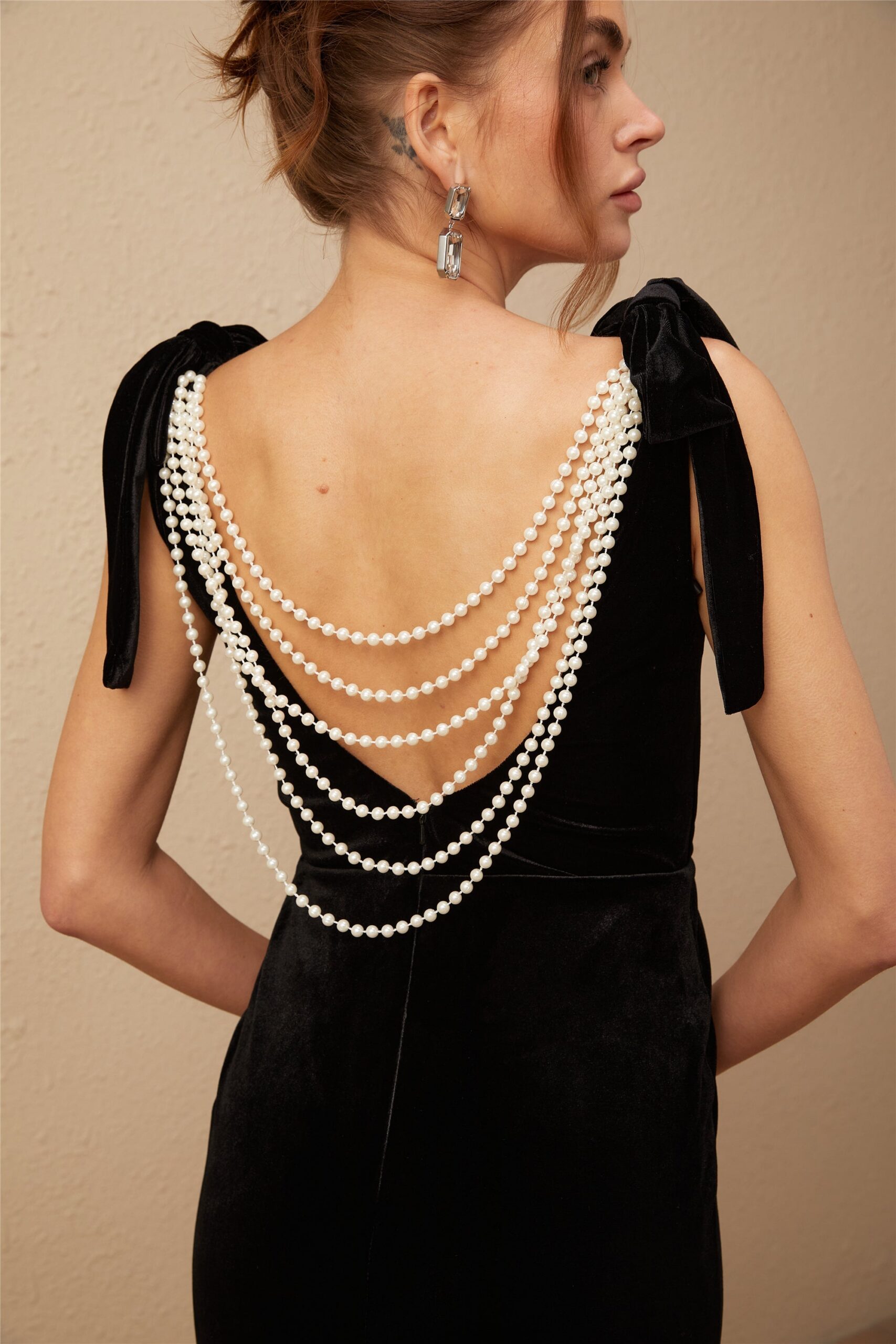 AUDREY VELVET MAXI DRESS, OPEN-BACK, EMBELLISHED