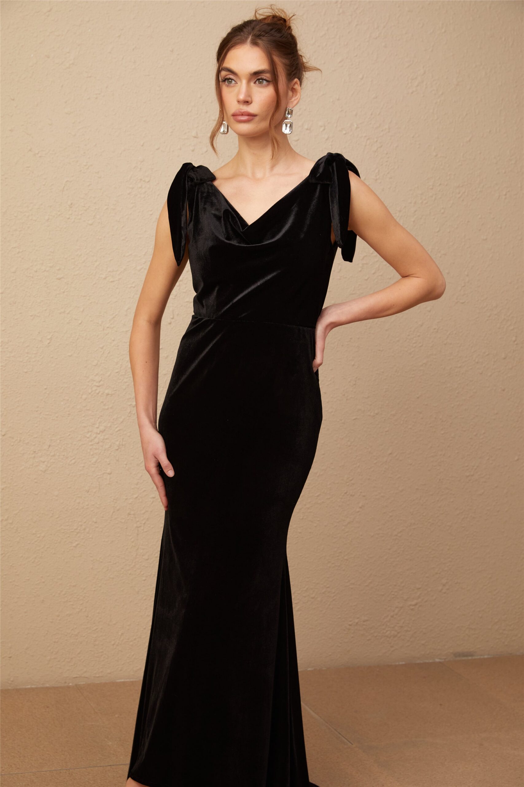 AUDREY VELVET MAXI DRESS, OPEN-BACK, EMBELLISHED