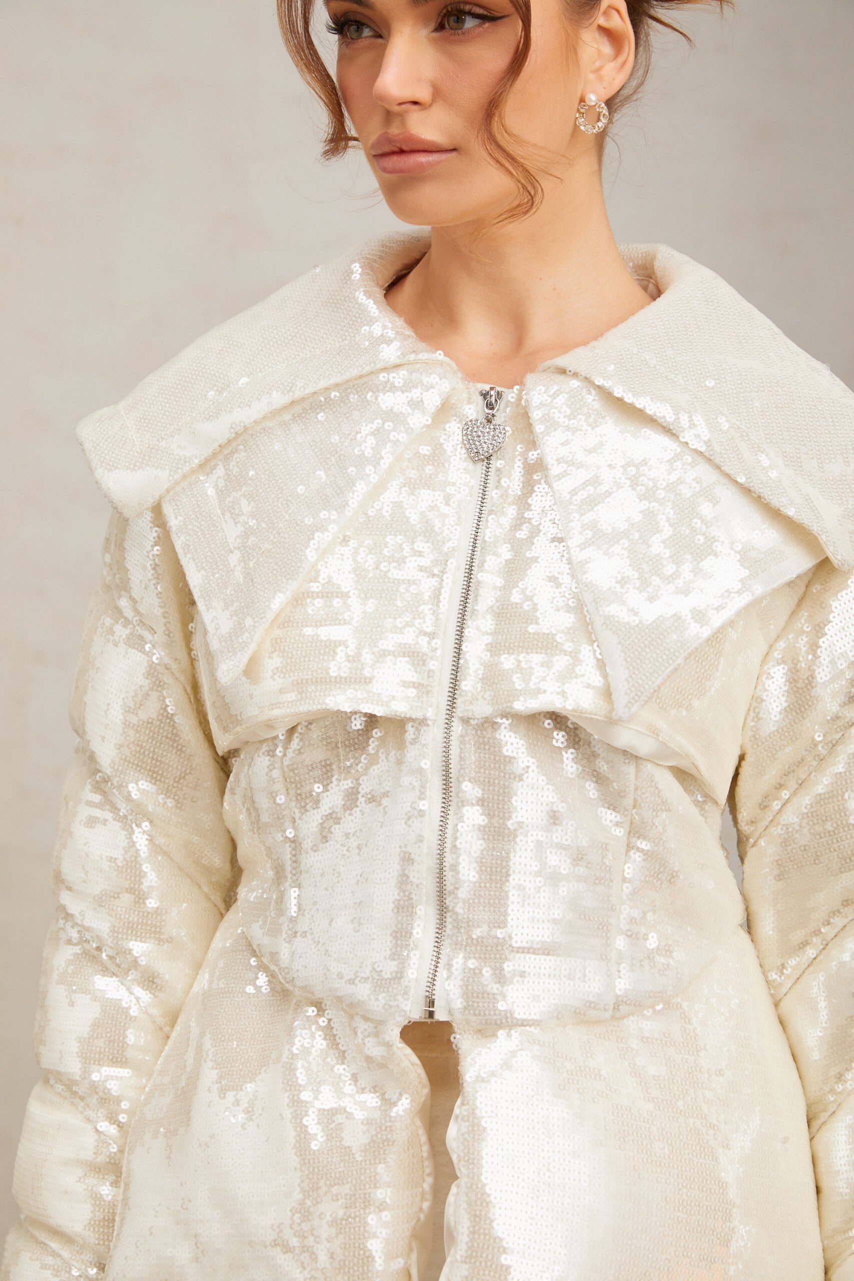 JOSLYN WHITE SEQUIN COAT FOR WINTER WEDDING