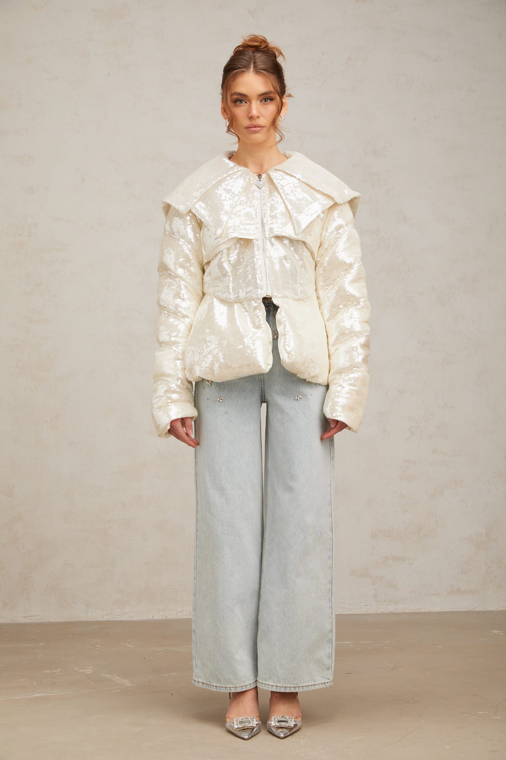 JOSLYN WHITE SEQUIN COAT FOR WINTER WEDDING