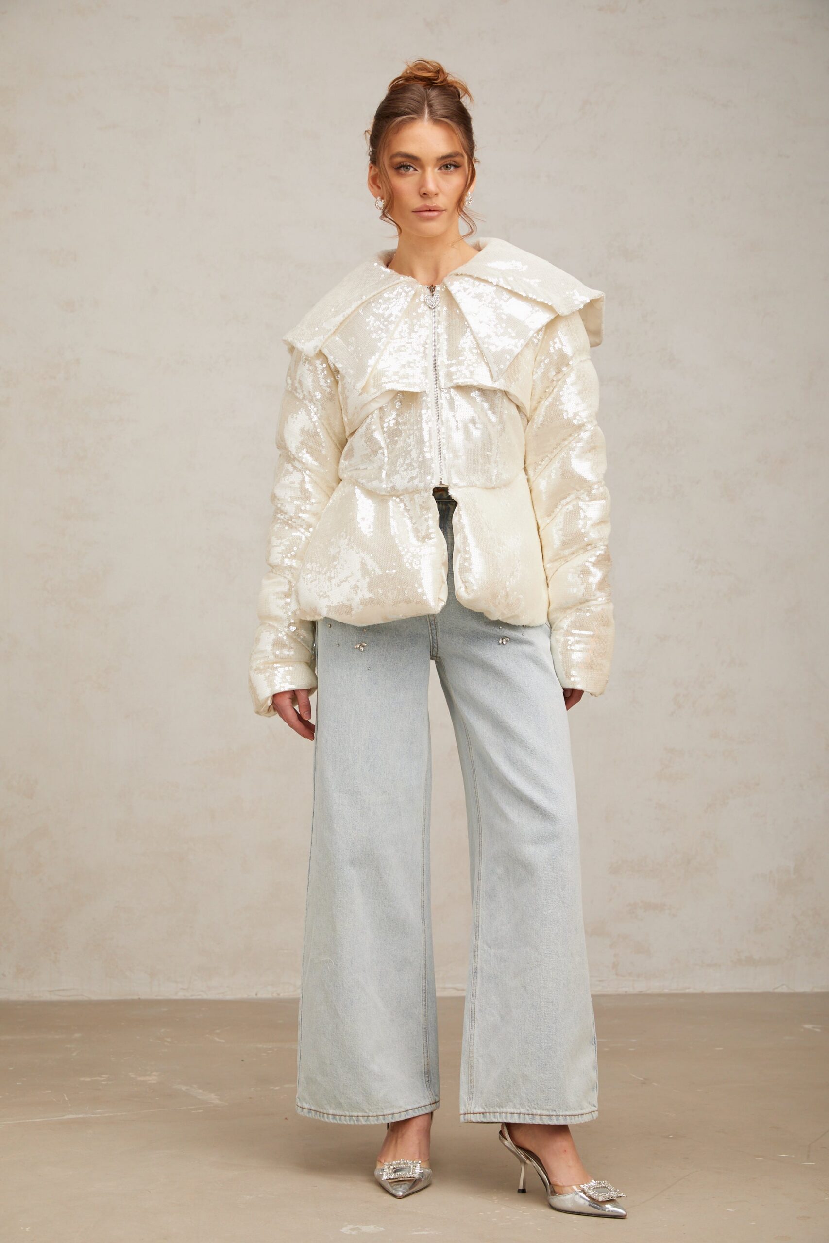 JOSLYN WHITE SEQUIN COAT FOR WINTER WEDDING