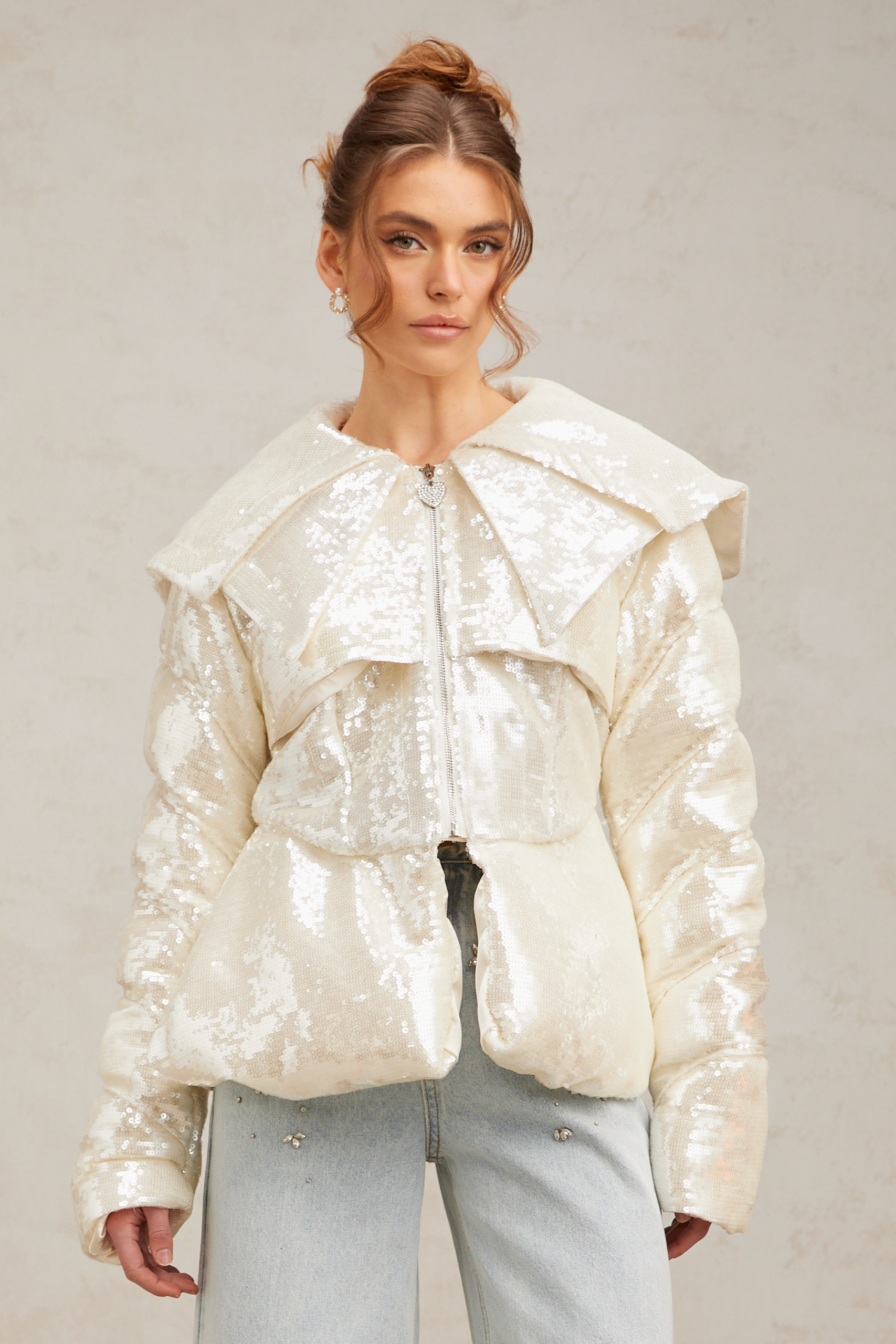 JOSLYN WHITE SEQUIN COAT FOR WINTER WEDDING