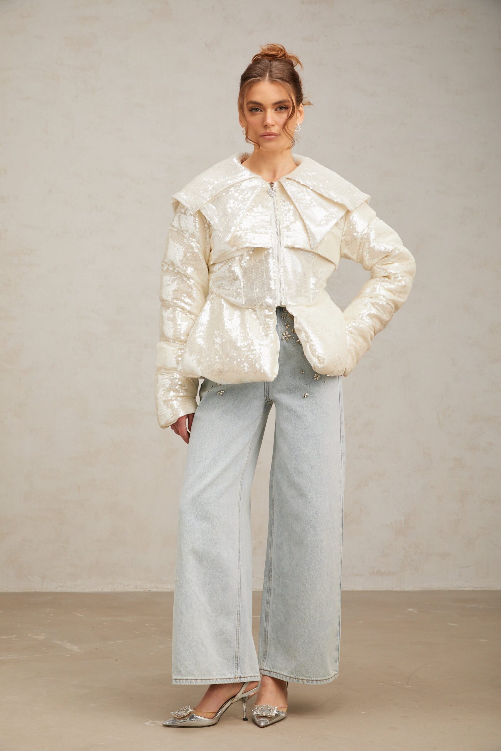 JOSLYN WHITE SEQUIN COAT FOR WINTER WEDDING