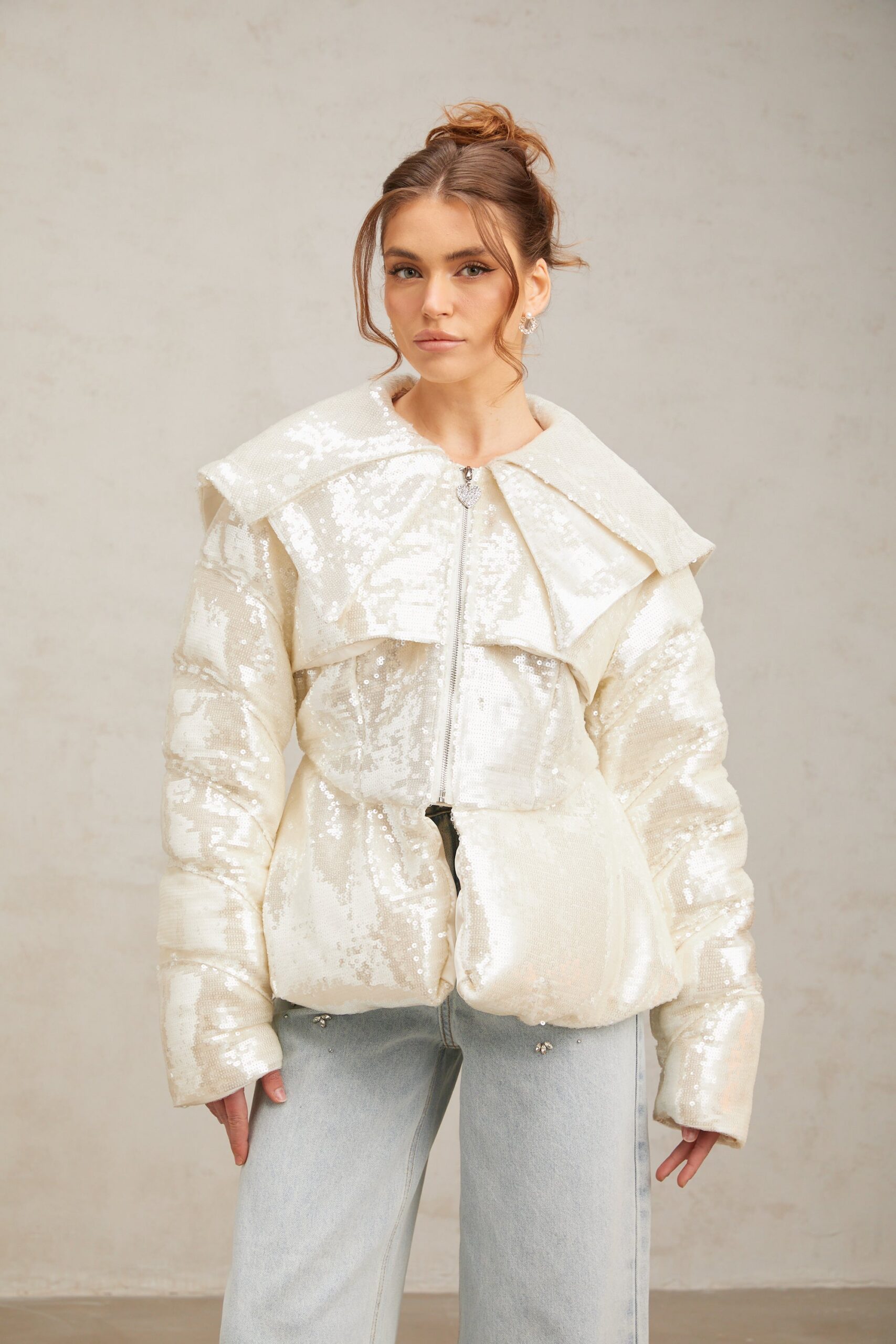 JOSLYN WHITE SEQUIN COAT FOR WINTER WEDDING