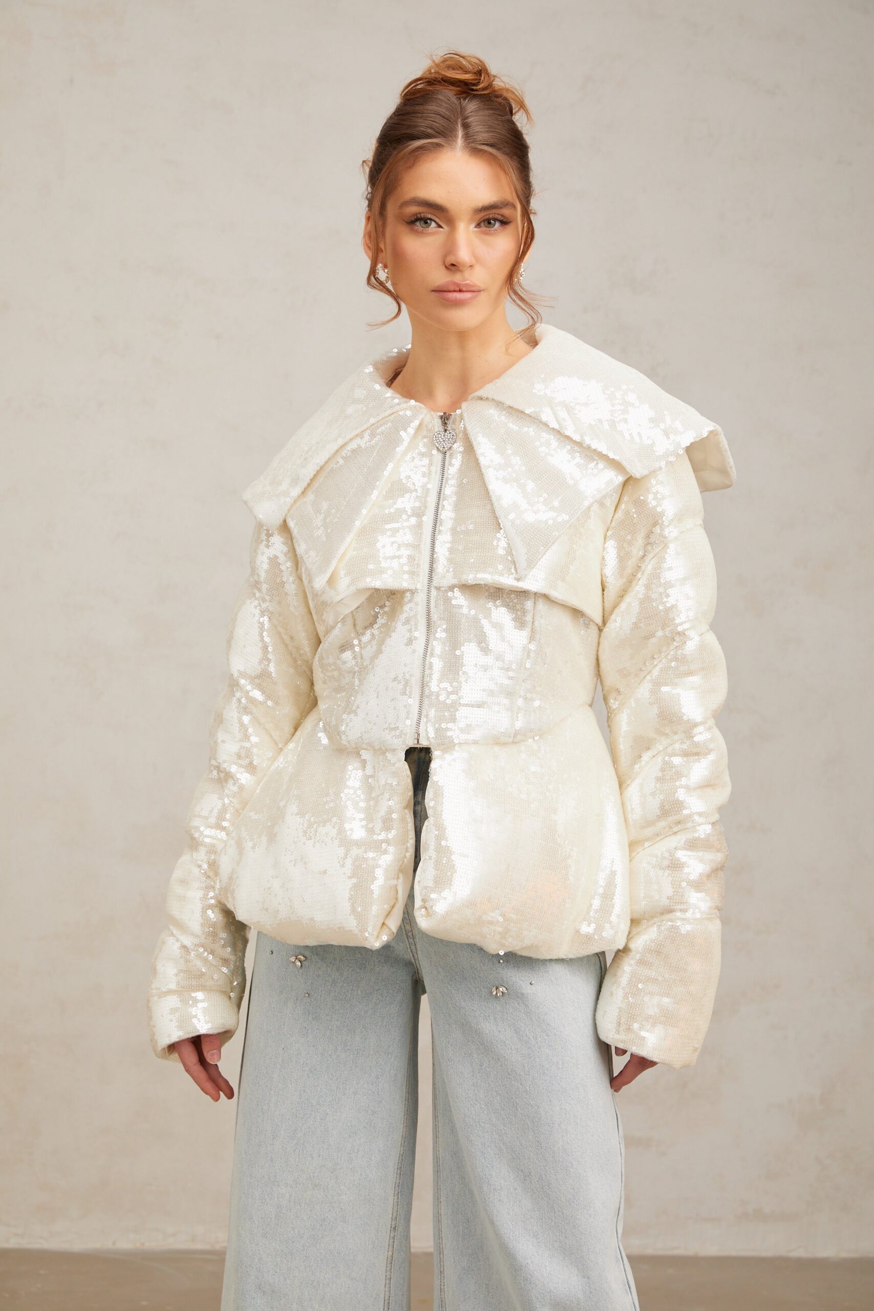 JOSLYN WHITE SEQUIN COAT FOR WINTER WEDDING