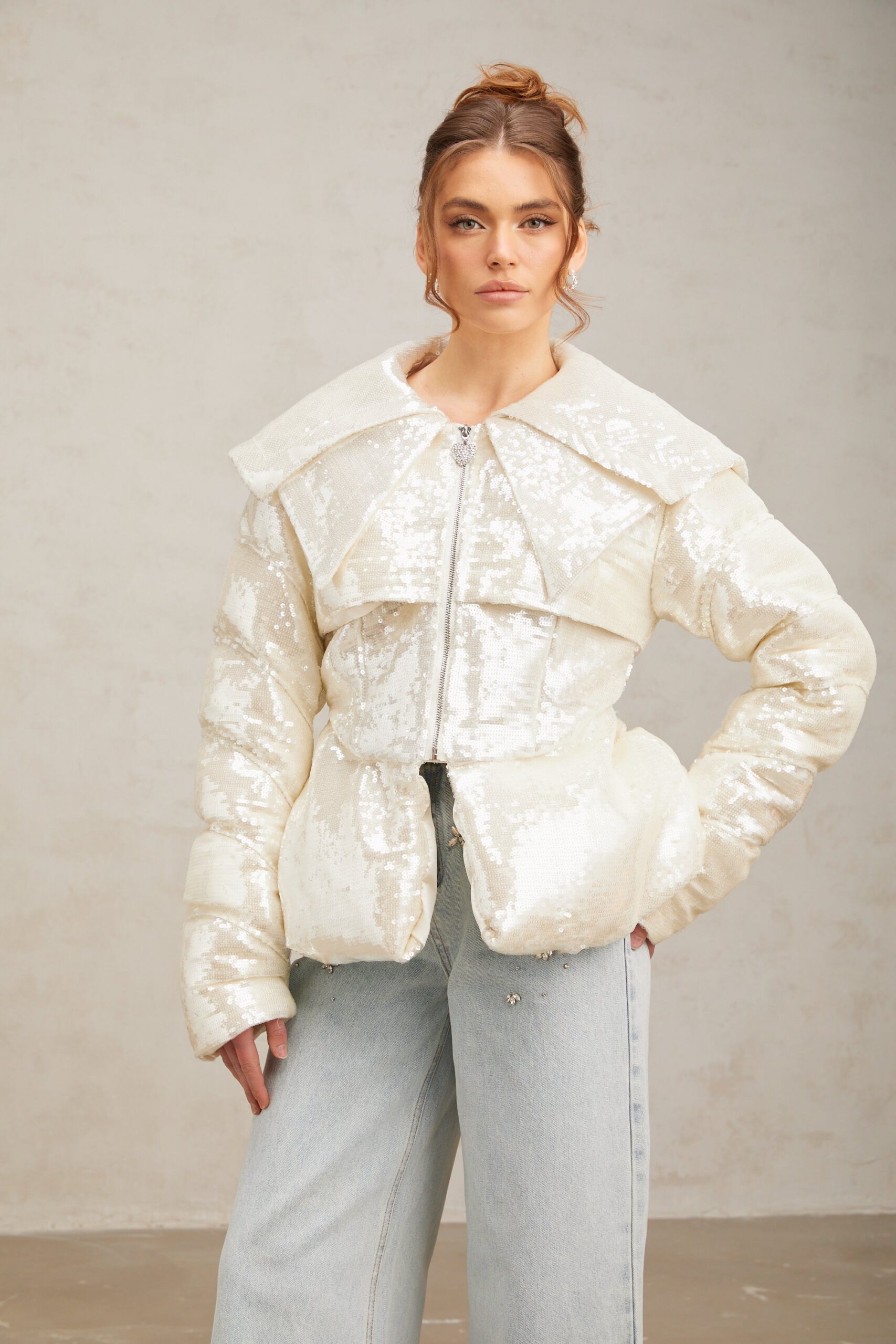 JOSLYN WHITE SEQUIN COAT FOR WINTER WEDDING