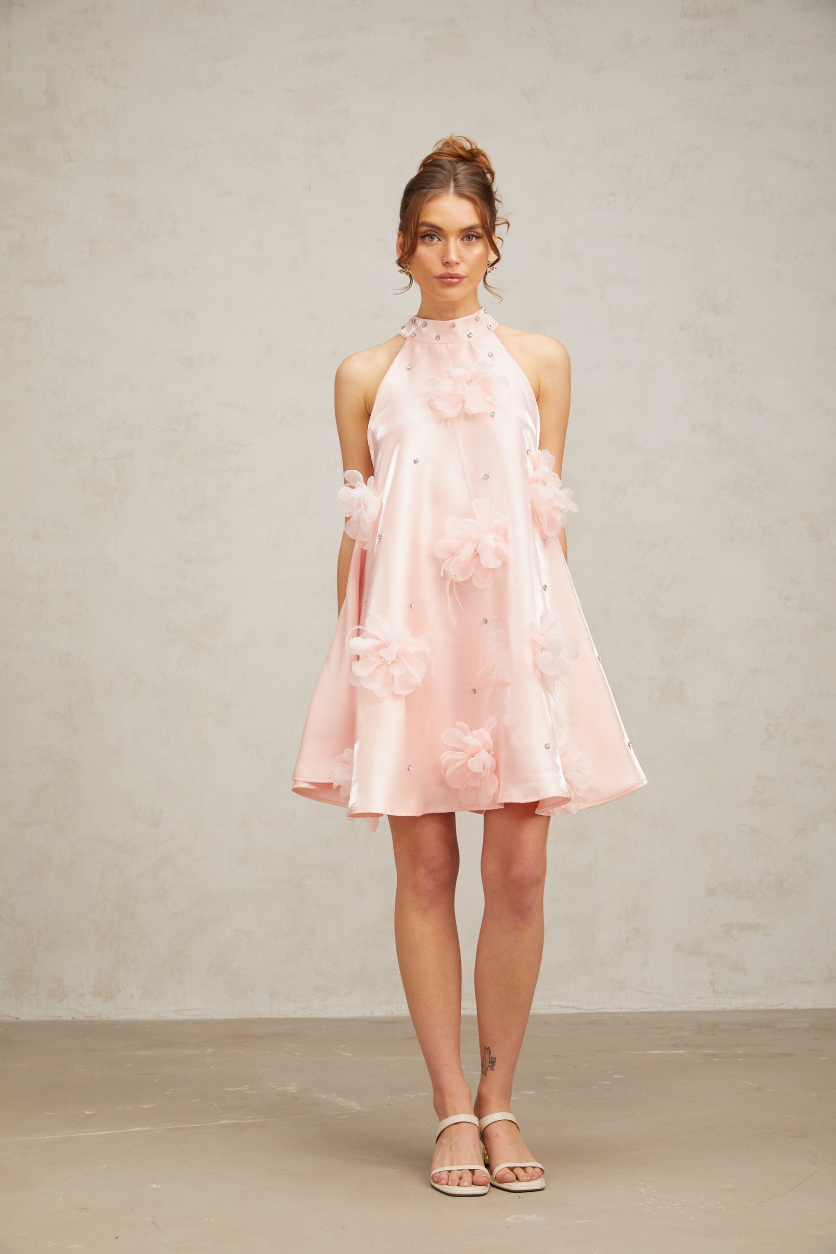 QUELLA PINK FLORAL A-LINE SLEEVELESS MINI DRESS