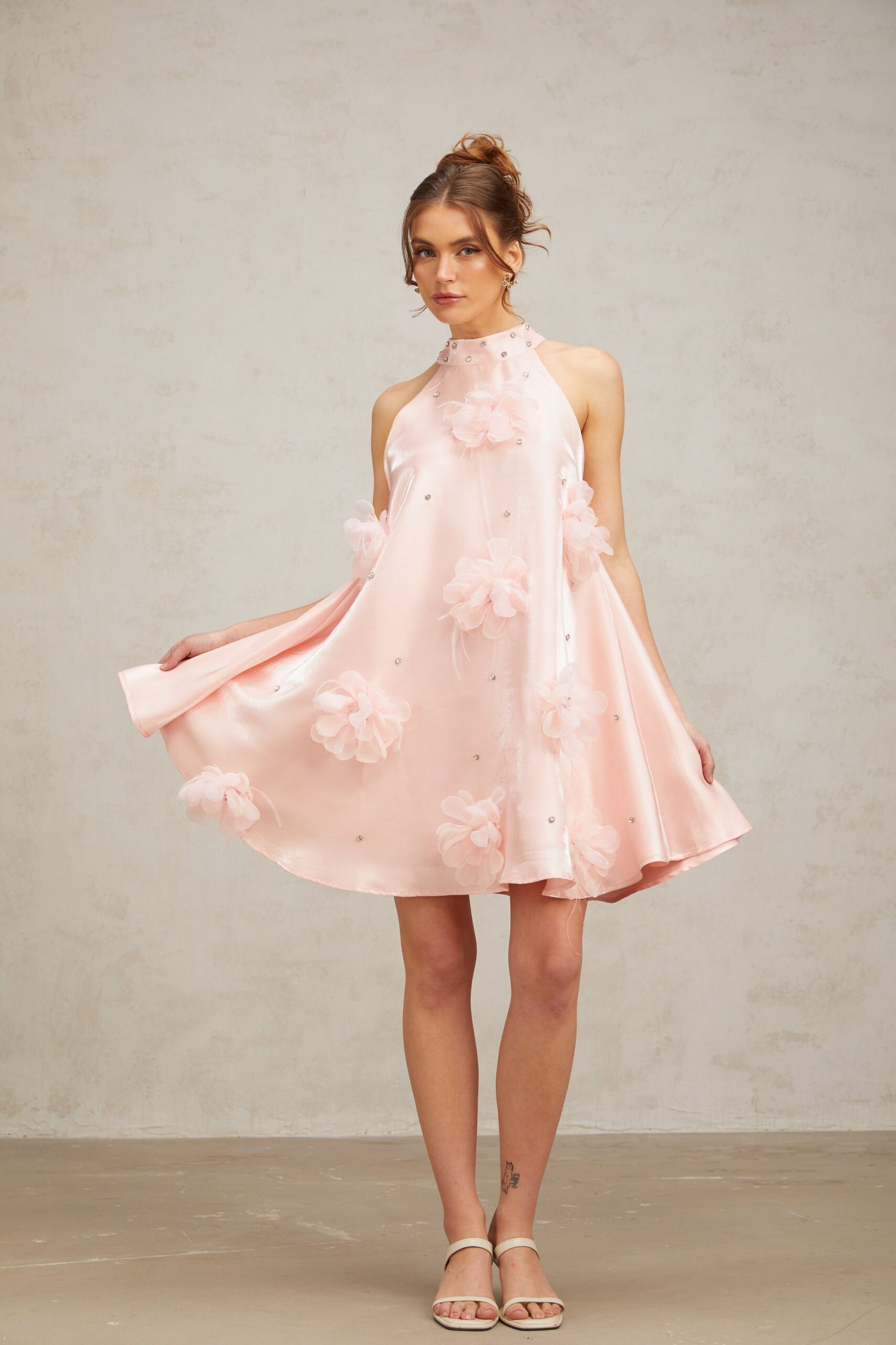 QUELLA PINK FLORAL A-LINE SLEEVELESS MINI DRESS