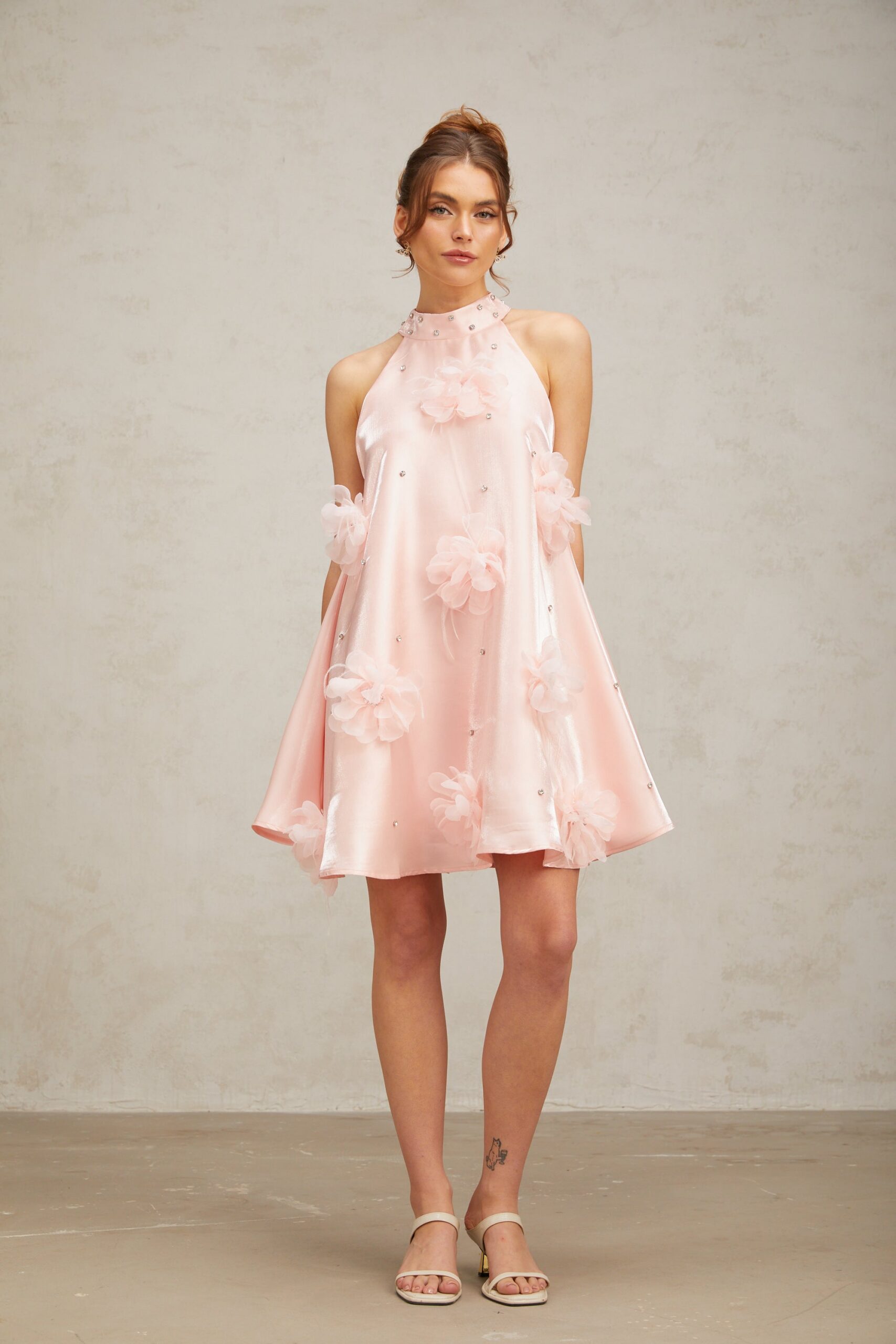 QUELLA PINK FLORAL A-LINE SLEEVELESS MINI DRESS