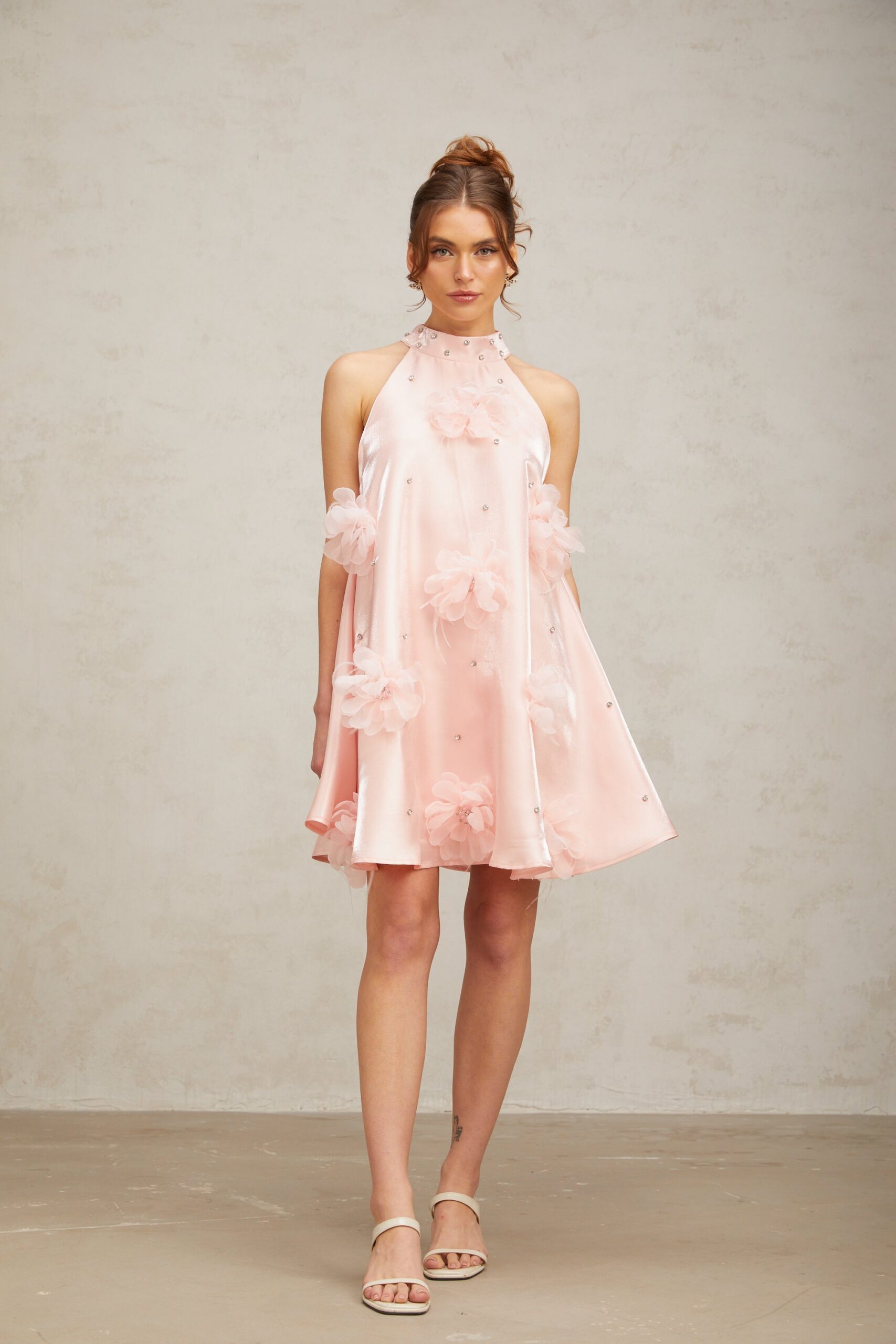 QUELLA PINK FLORAL A-LINE SLEEVELESS MINI DRESS