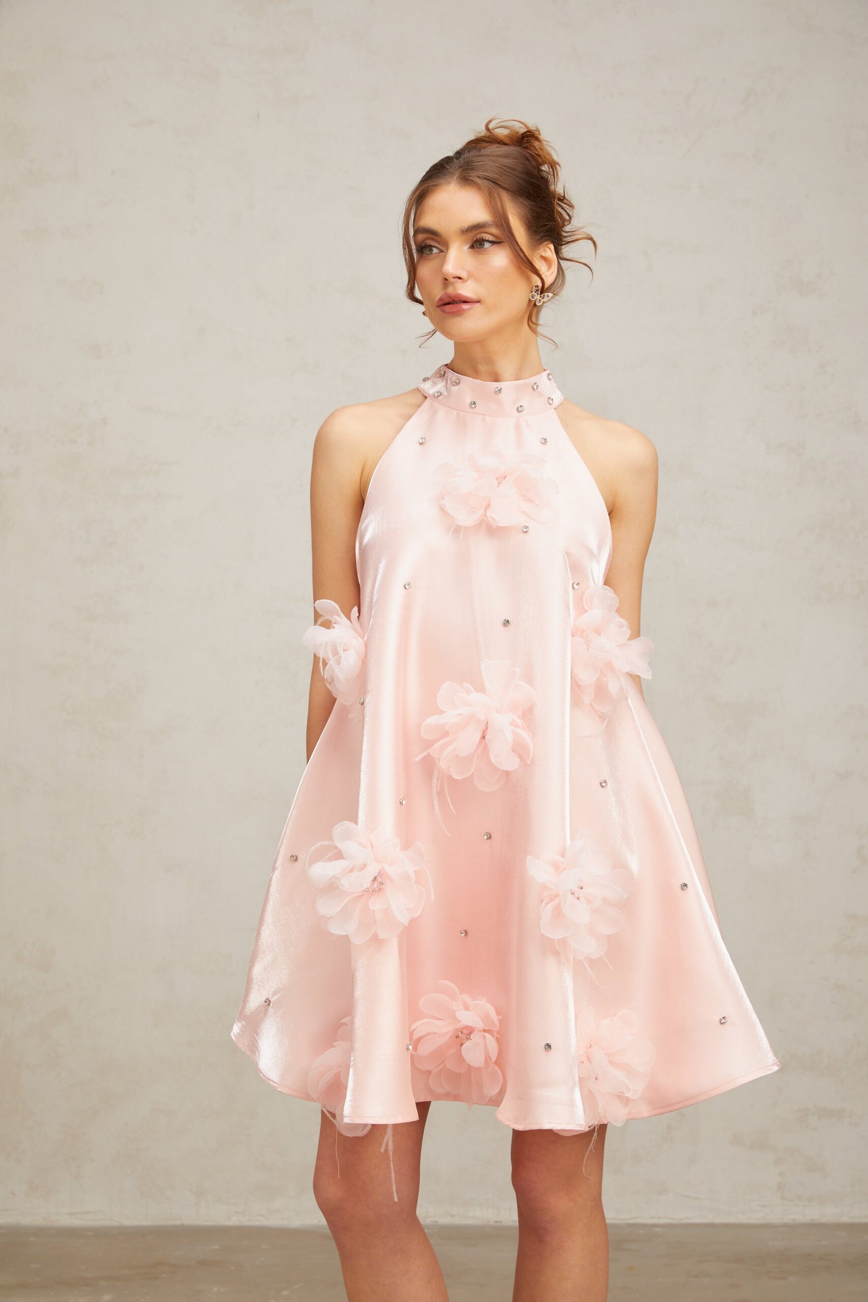 QUELLA PINK FLORAL A-LINE SLEEVELESS MINI DRESS