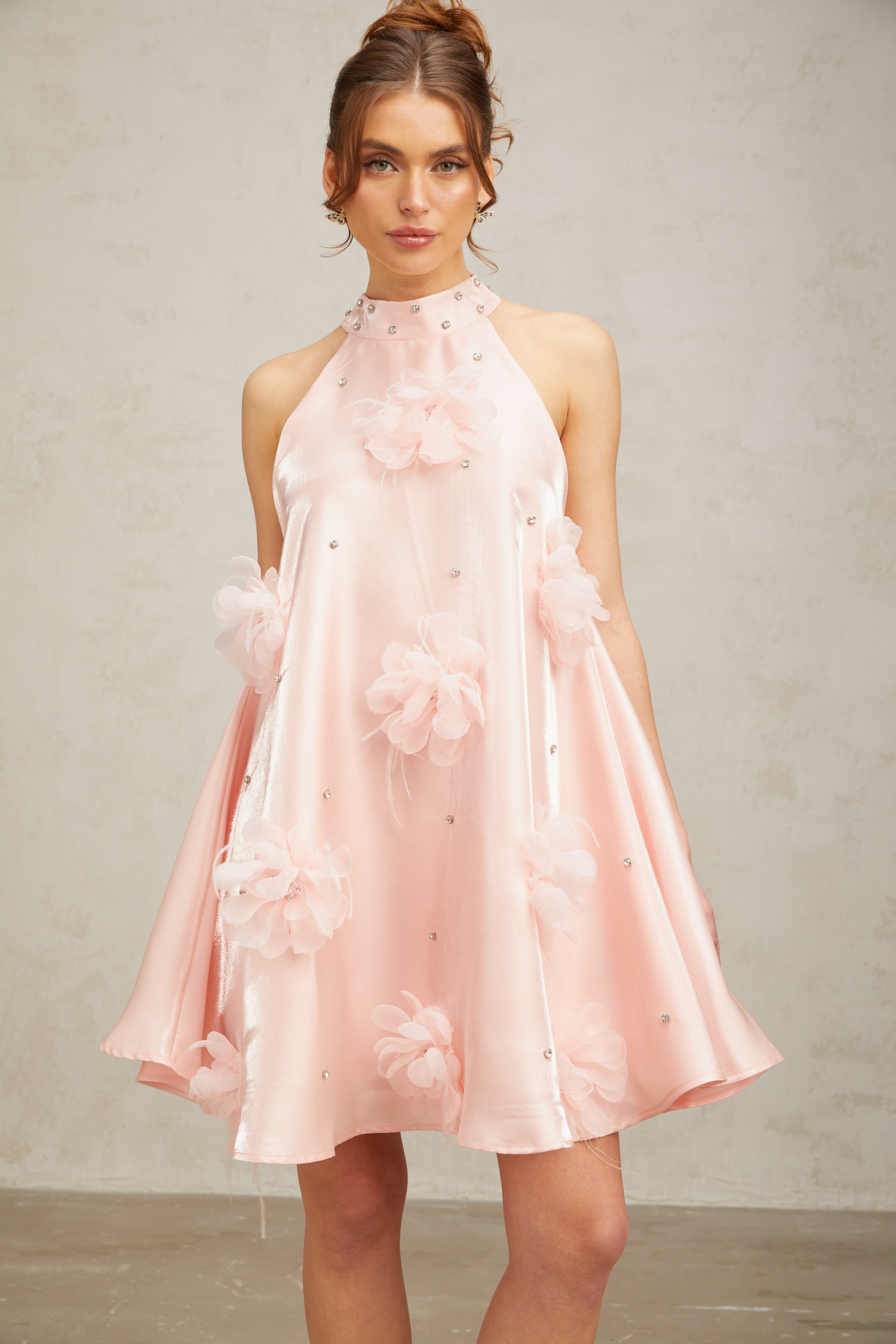 QUELLA PINK FLORAL A-LINE SLEEVELESS MINI DRESS