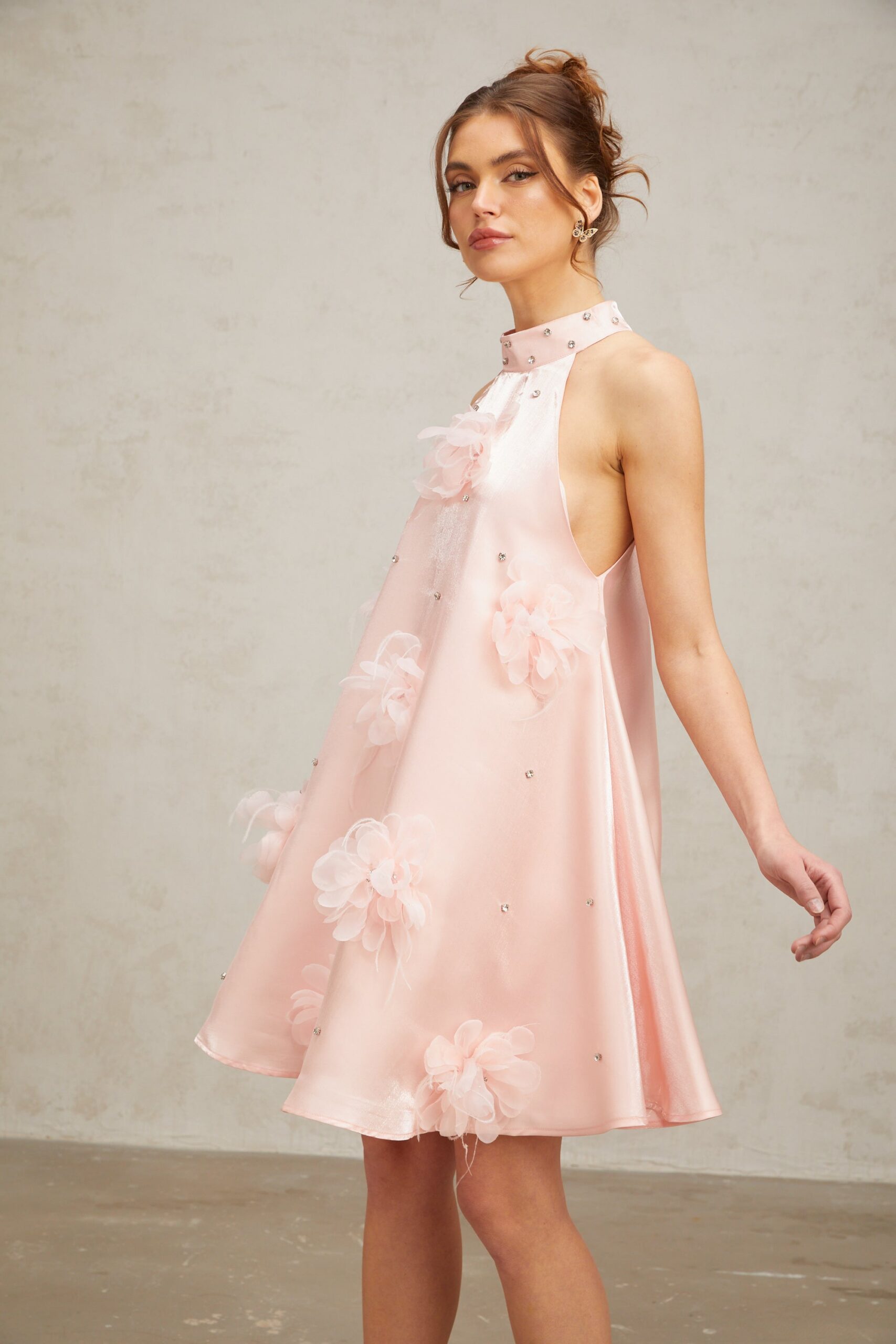 QUELLA PINK FLORAL A-LINE SLEEVELESS MINI DRESS