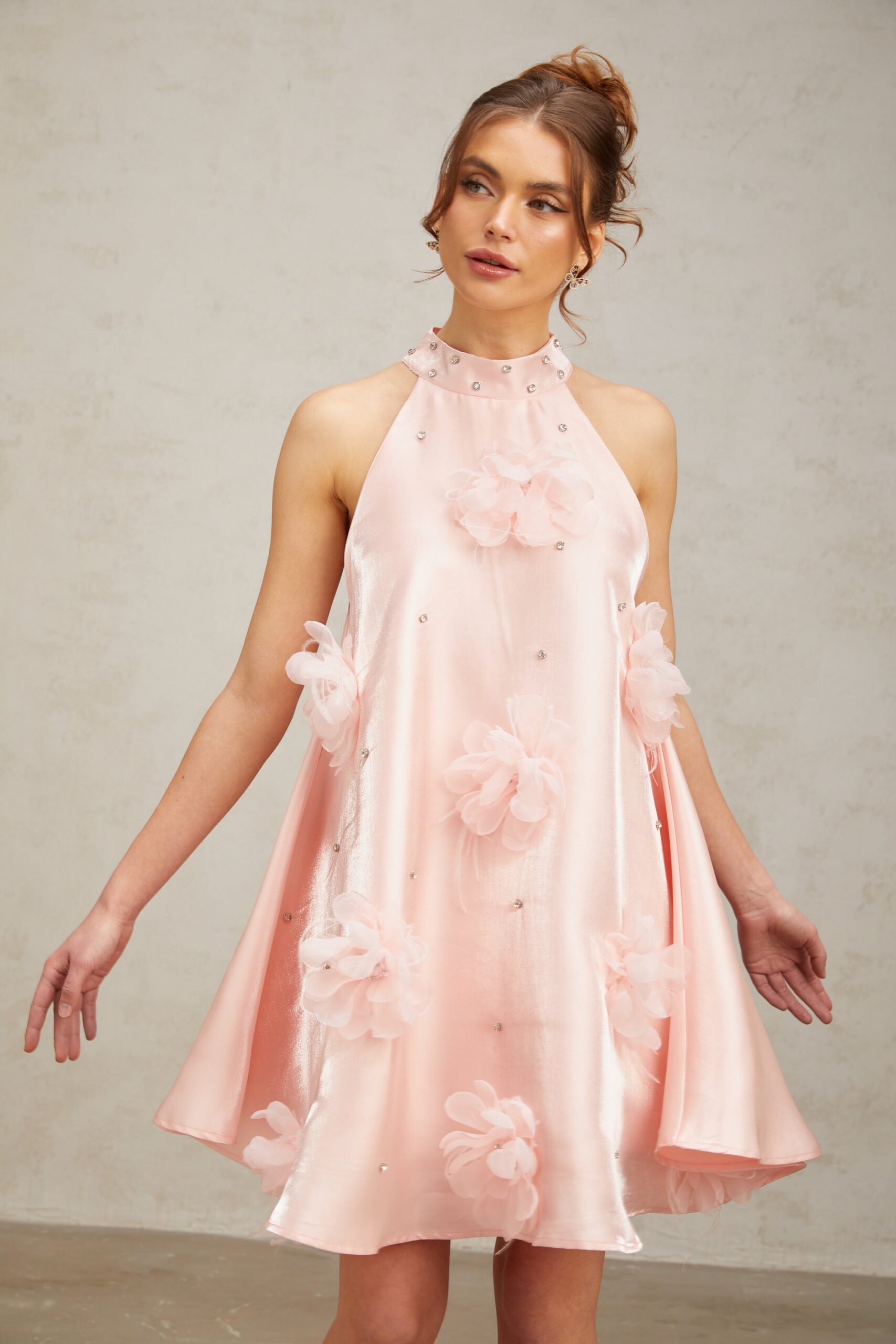 QUELLA PINK FLORAL A-LINE SLEEVELESS MINI DRESS