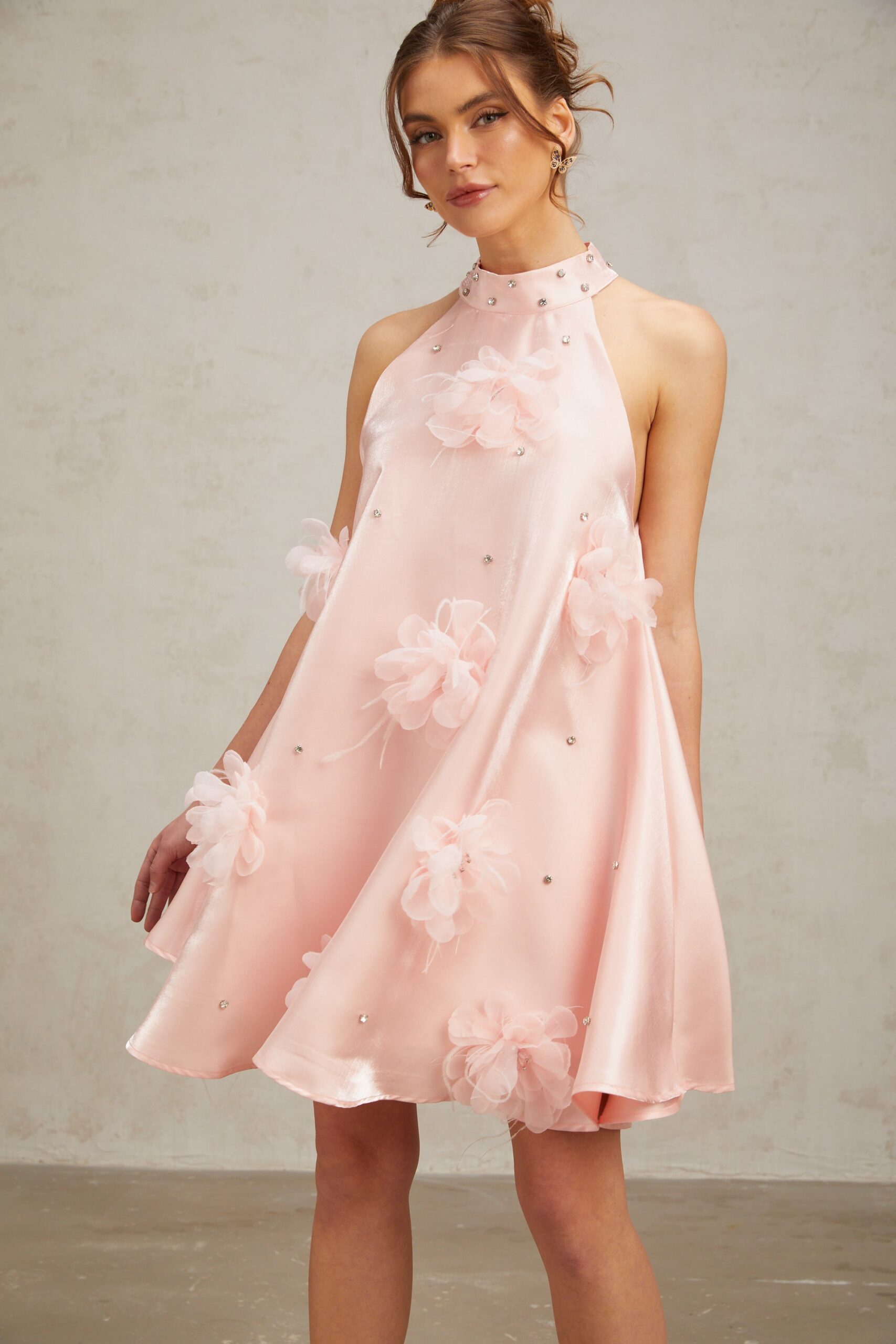 QUELLA PINK FLORAL A-LINE SLEEVELESS MINI DRESS