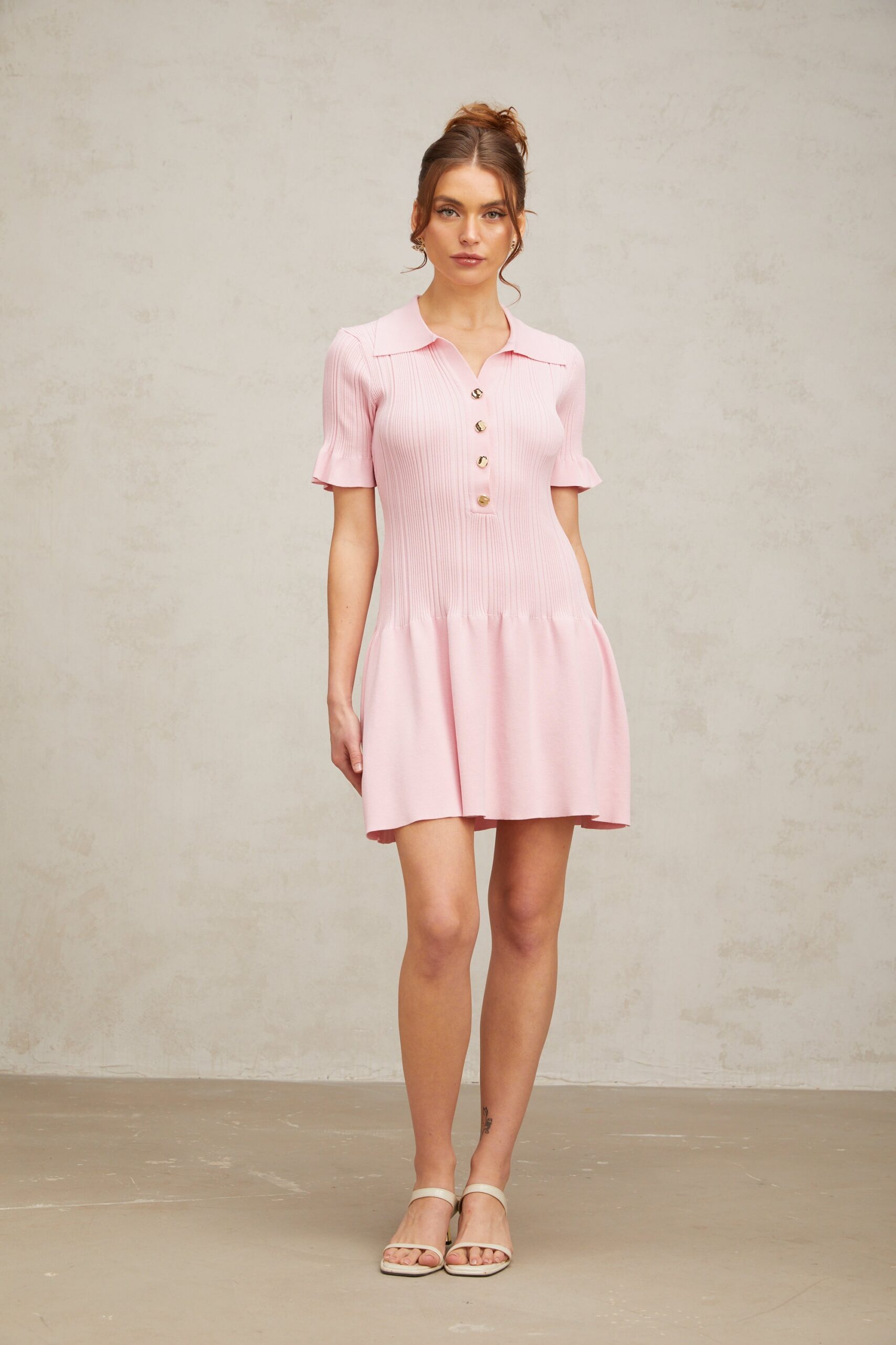 NOLWENN PINK FLARED KNIT MINI DRESS