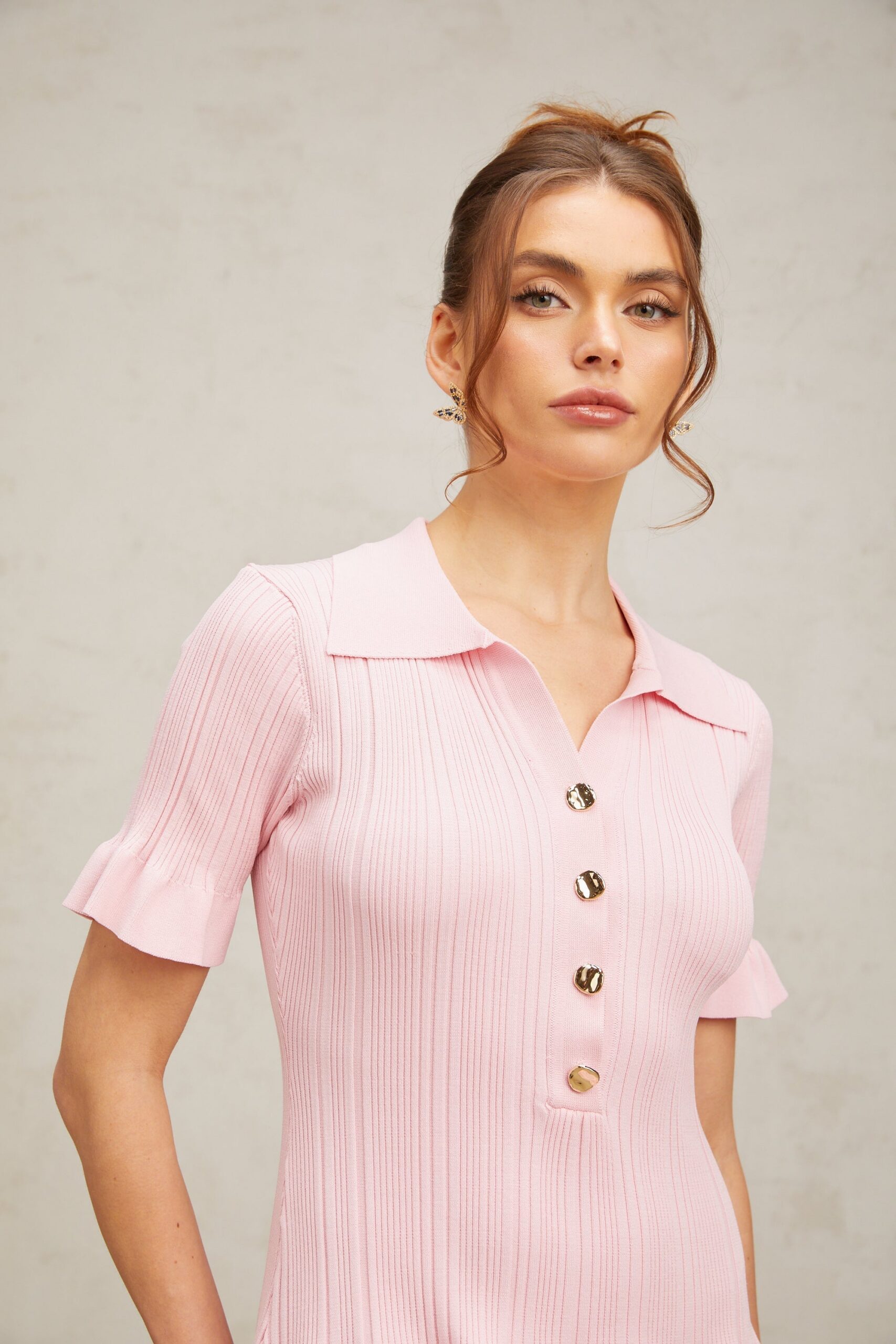 NOLWENN PINK FLARED KNIT MINI DRESS