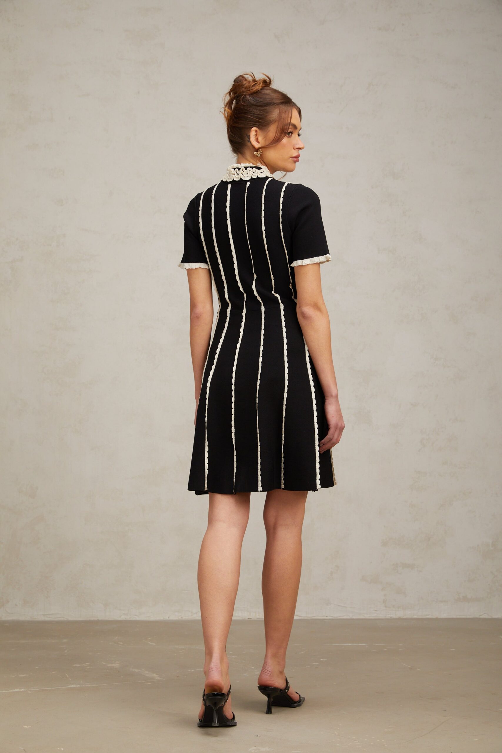 ZAZIE BLACK STRIPED RUFFLE MINI DRESS