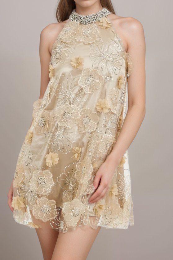 LIANE EMBELLISHED FLORAL MINI DRESS FOR PARTY