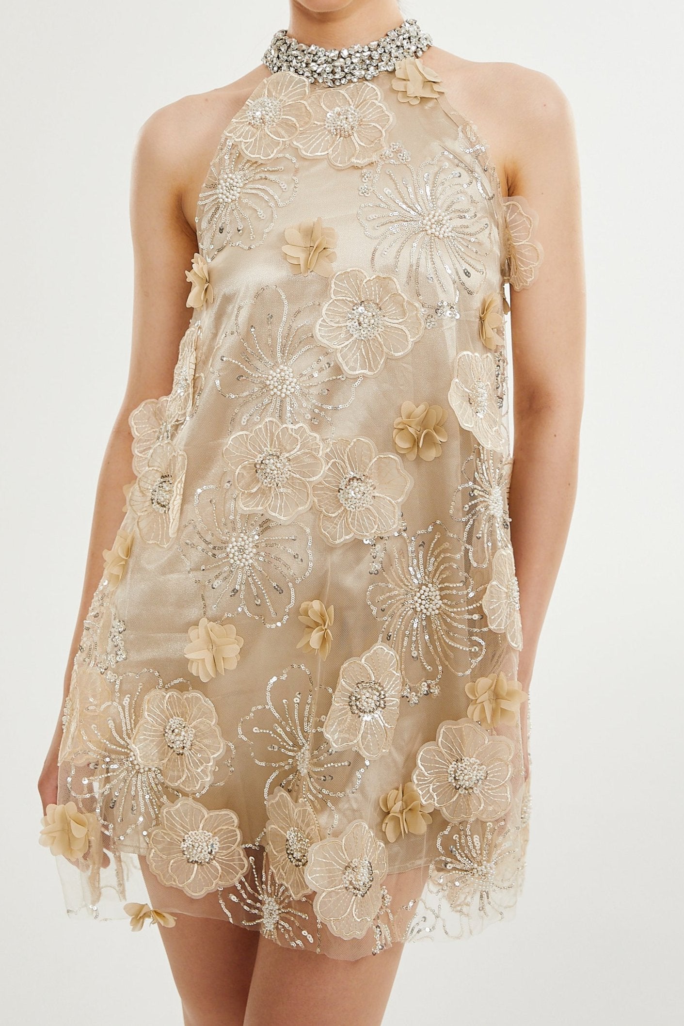 LIANE EMBELLISHED FLORAL MINI DRESS FOR PARTY
