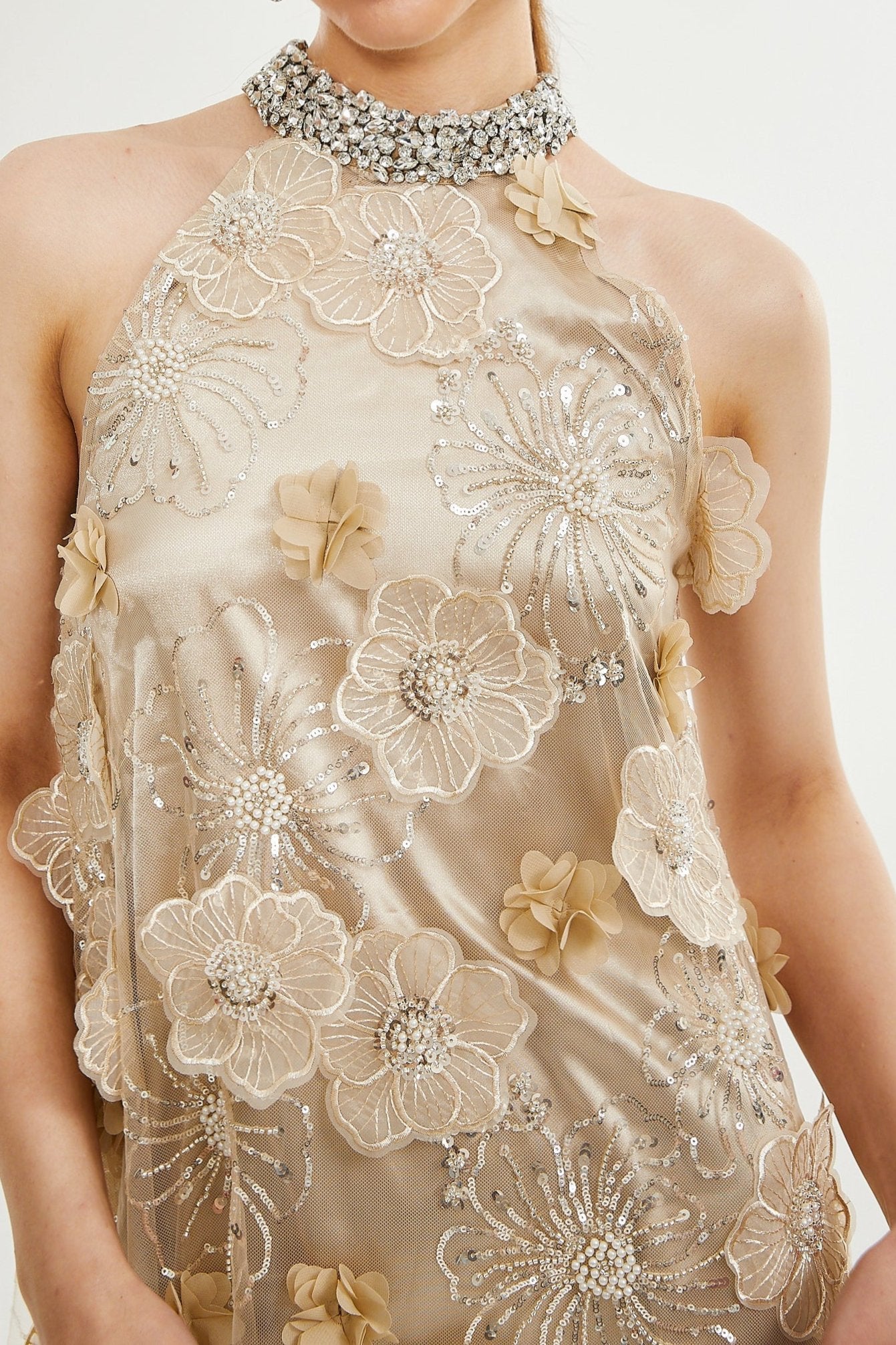 LIANE EMBELLISHED FLORAL MINI DRESS FOR PARTY