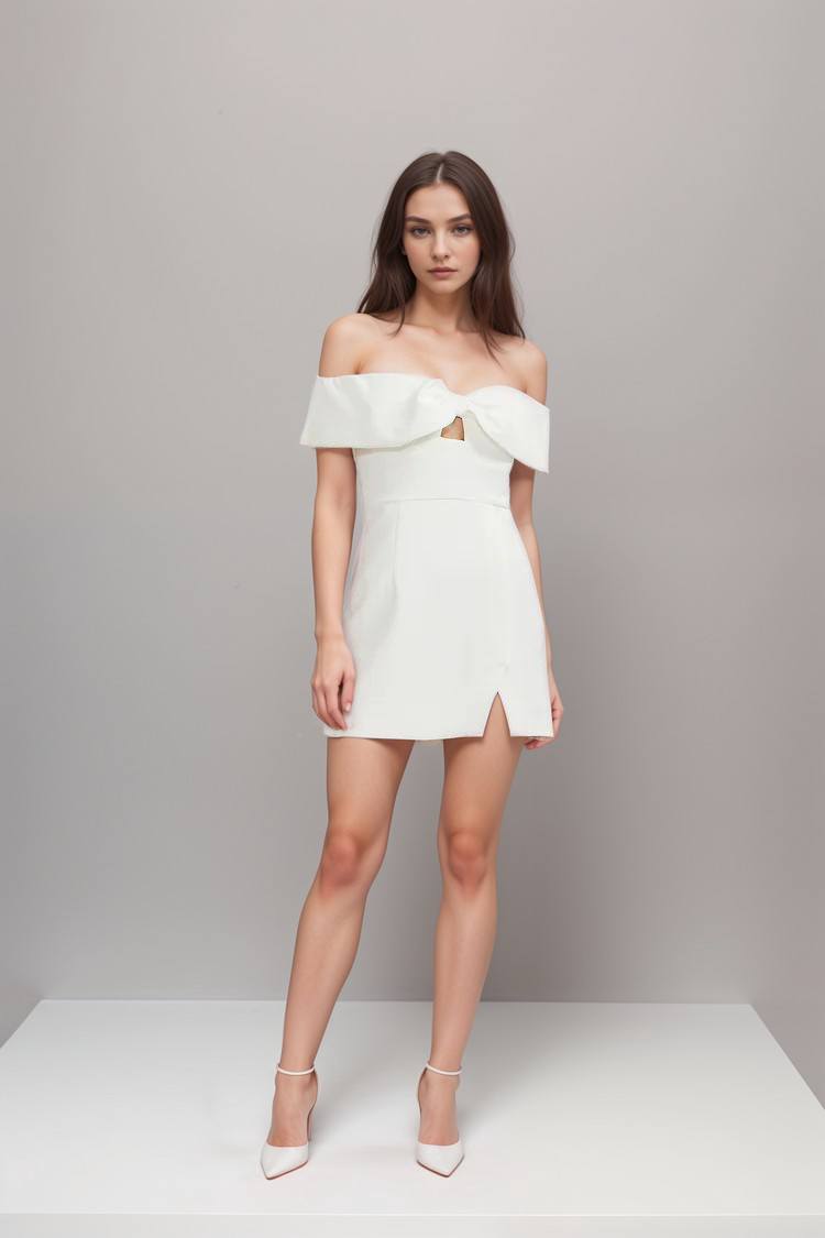 VICTORE BOW OFF-SHOULDER DRESS FOR WEDDING