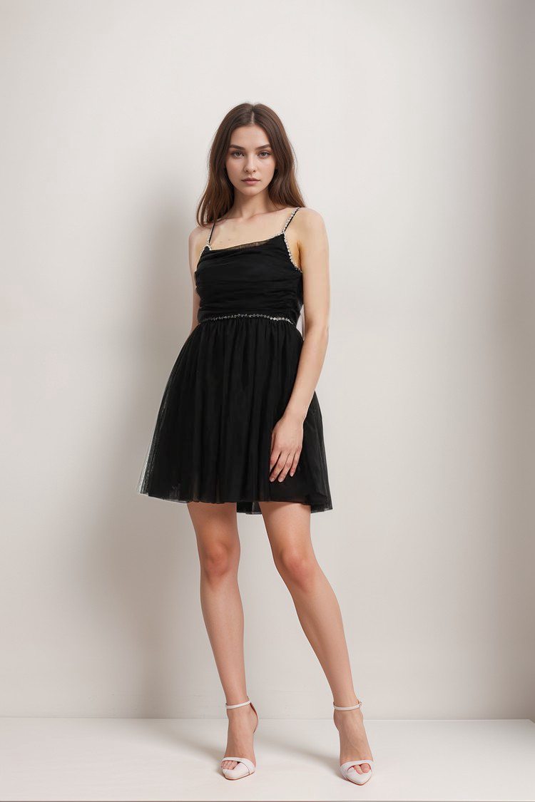 CATRIONA EMBELLISHED TULLE MINI PARTY DRESS