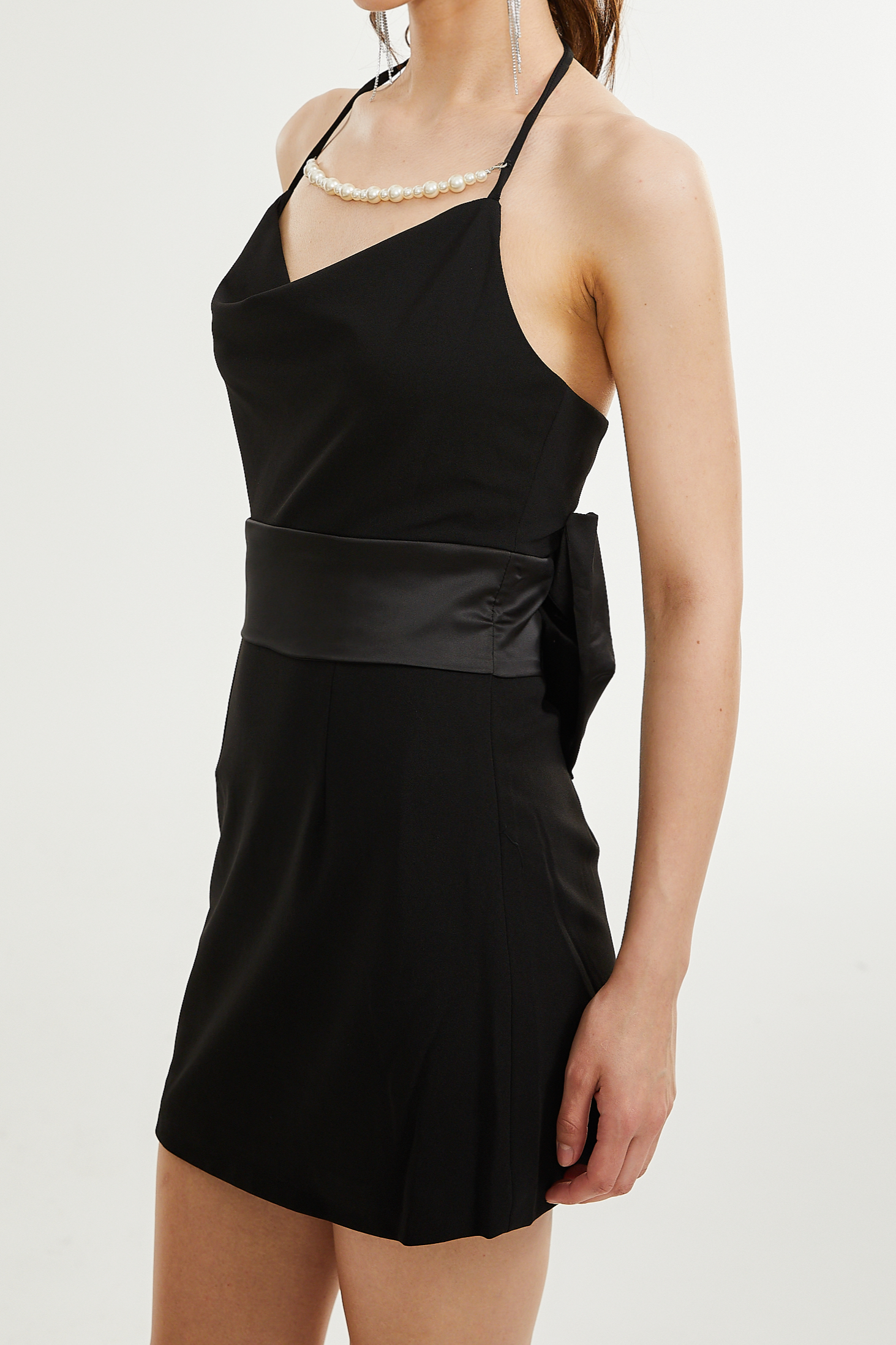 FILOMENA FAUX PEARL BOW MINI DRESS