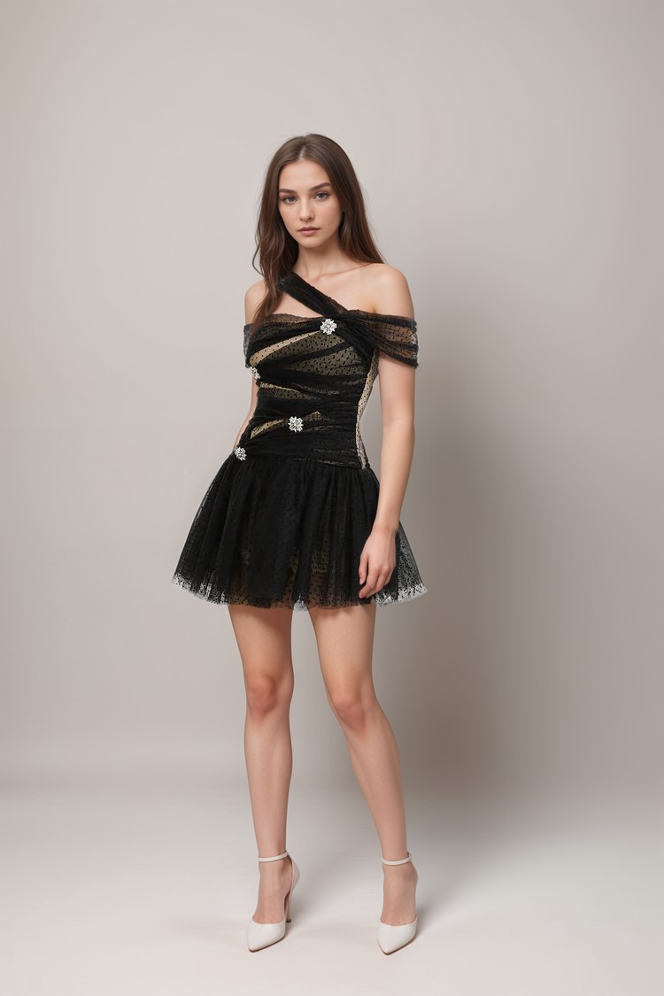 HAMEDA POLKA-DOT TULLE MINI DRESS FOR PARTY